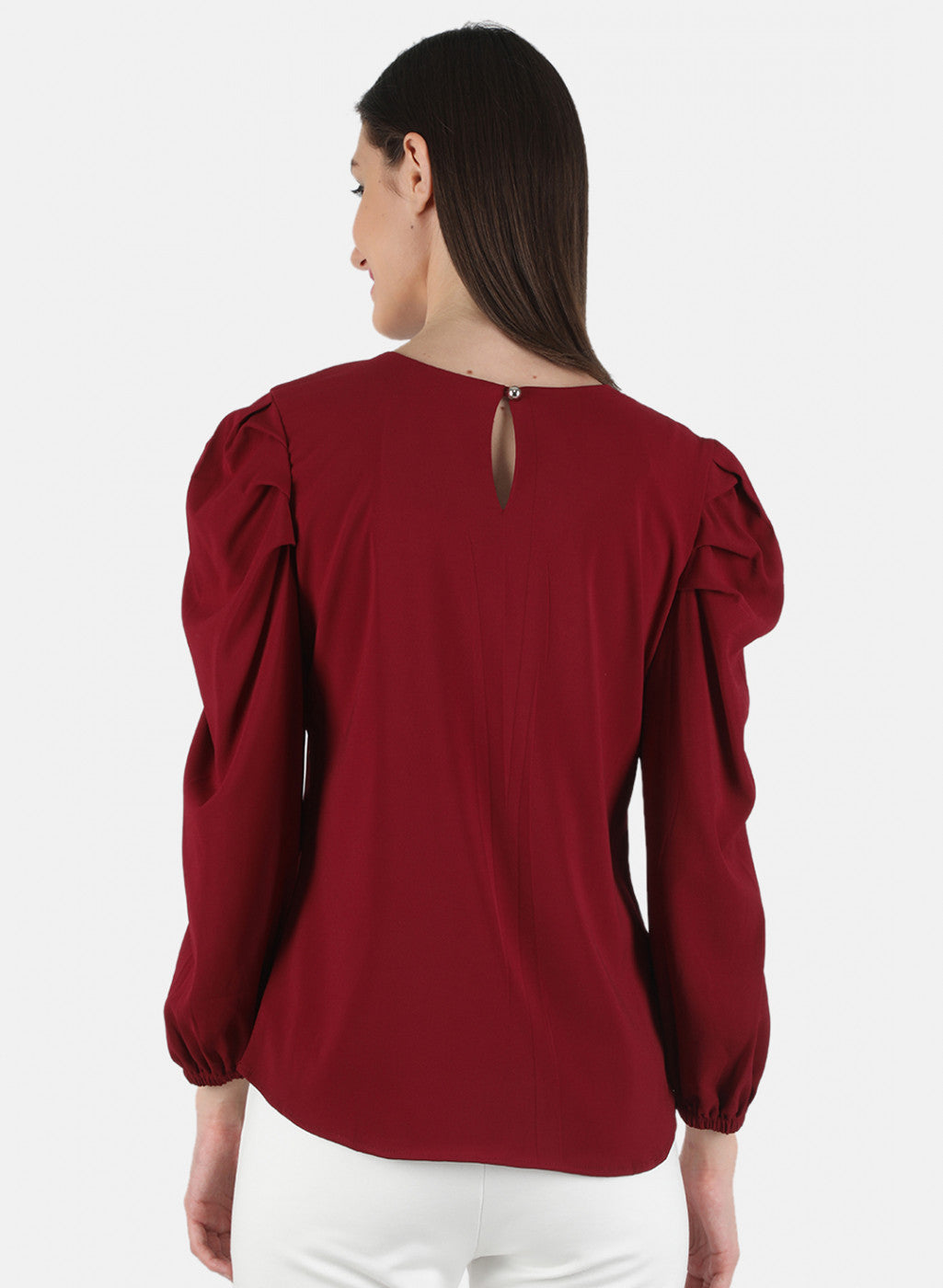 Women Maroon Plain Top