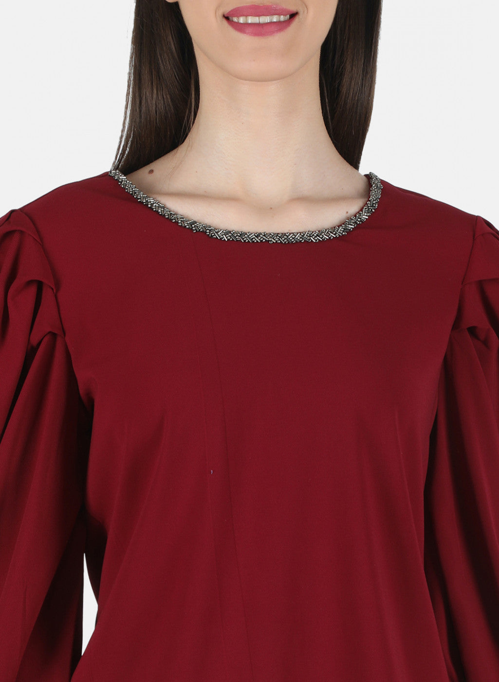 Women Maroon Plain Top