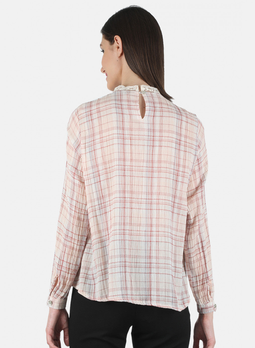 Women Peach Check Top