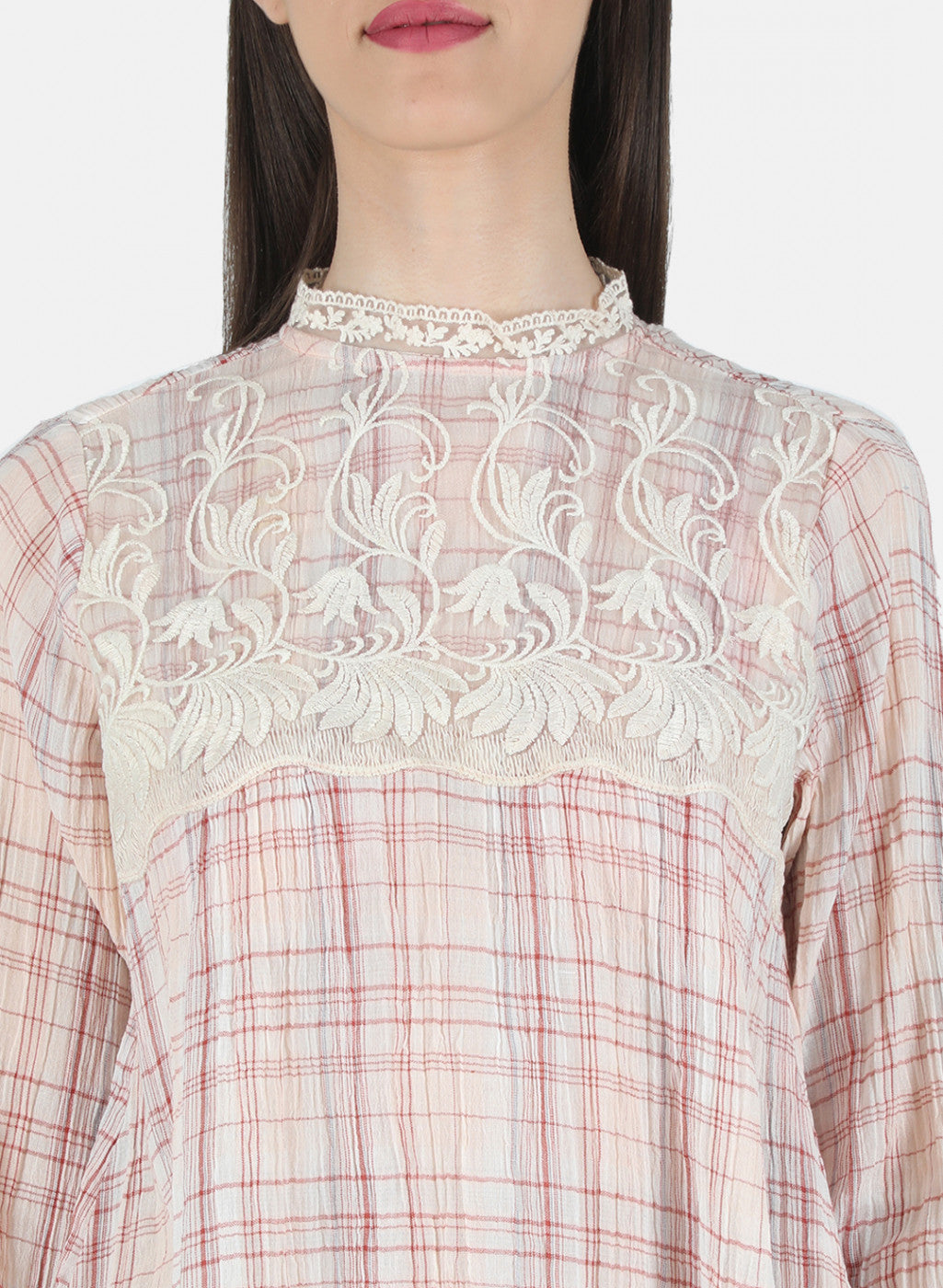 Women Peach Check Top