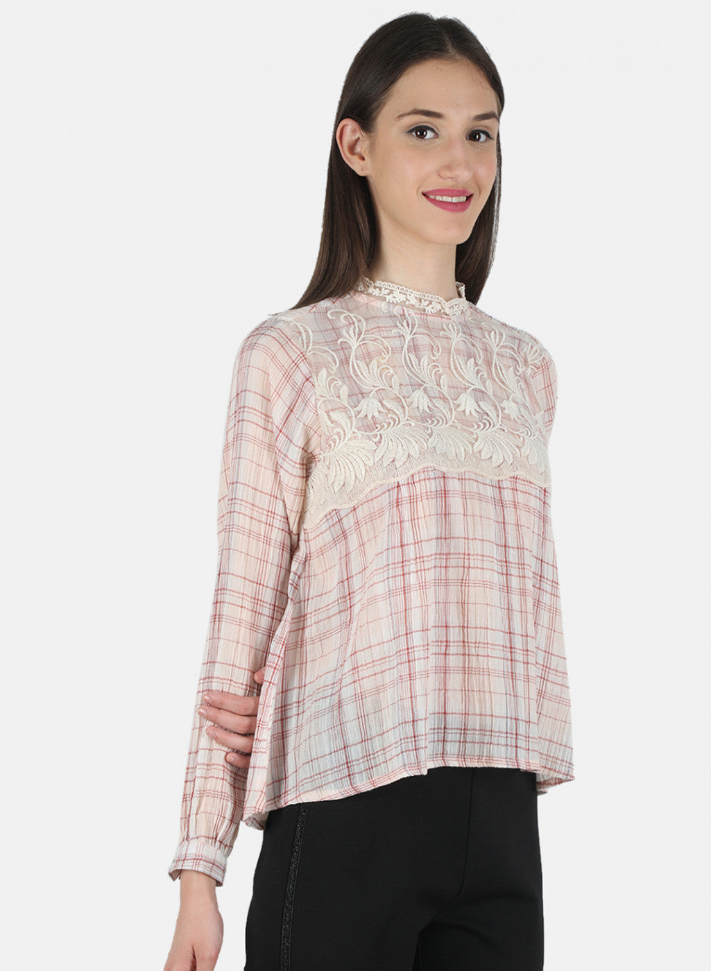 Women Peach Check Top