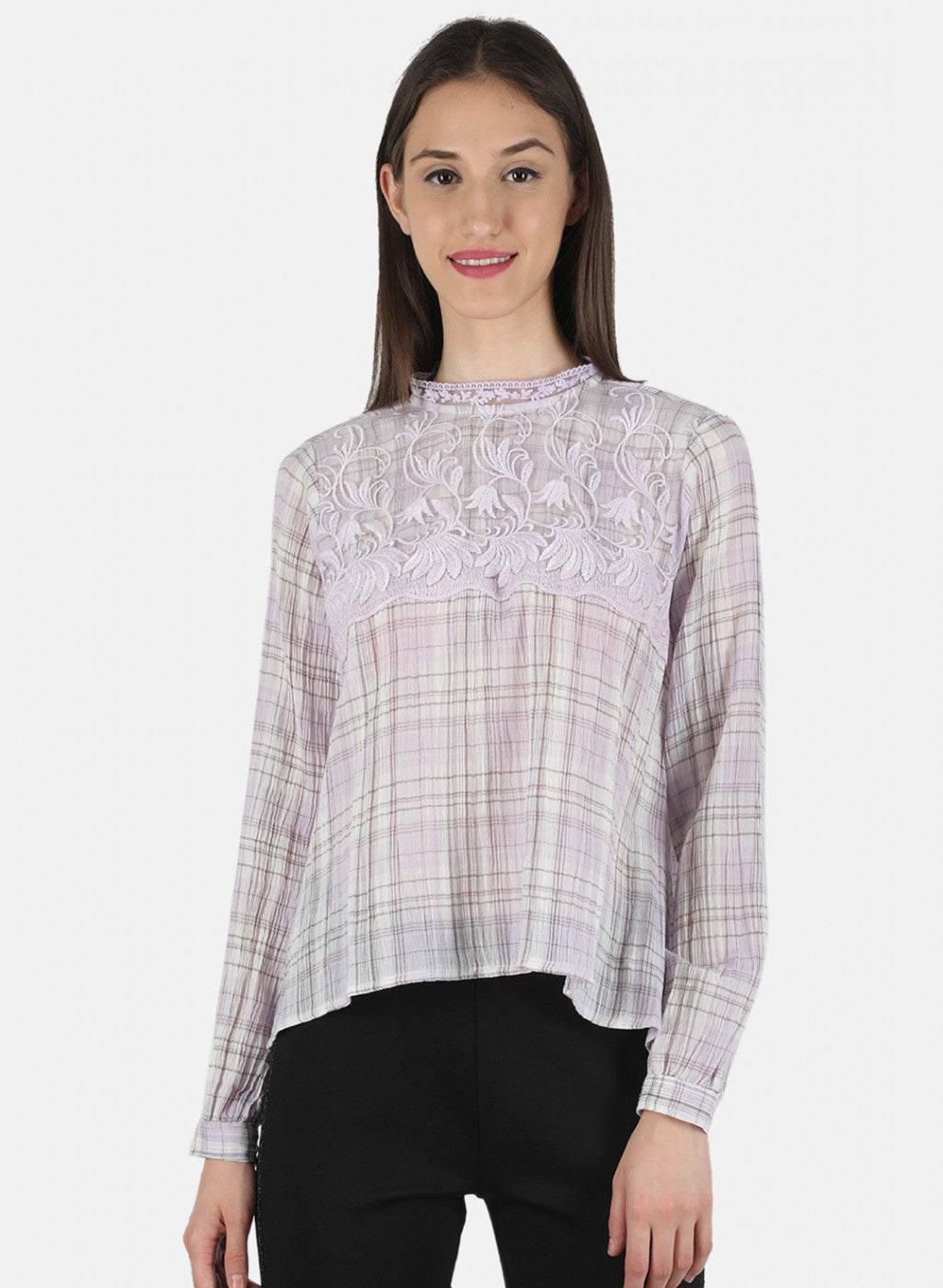 Women Purple Check Top