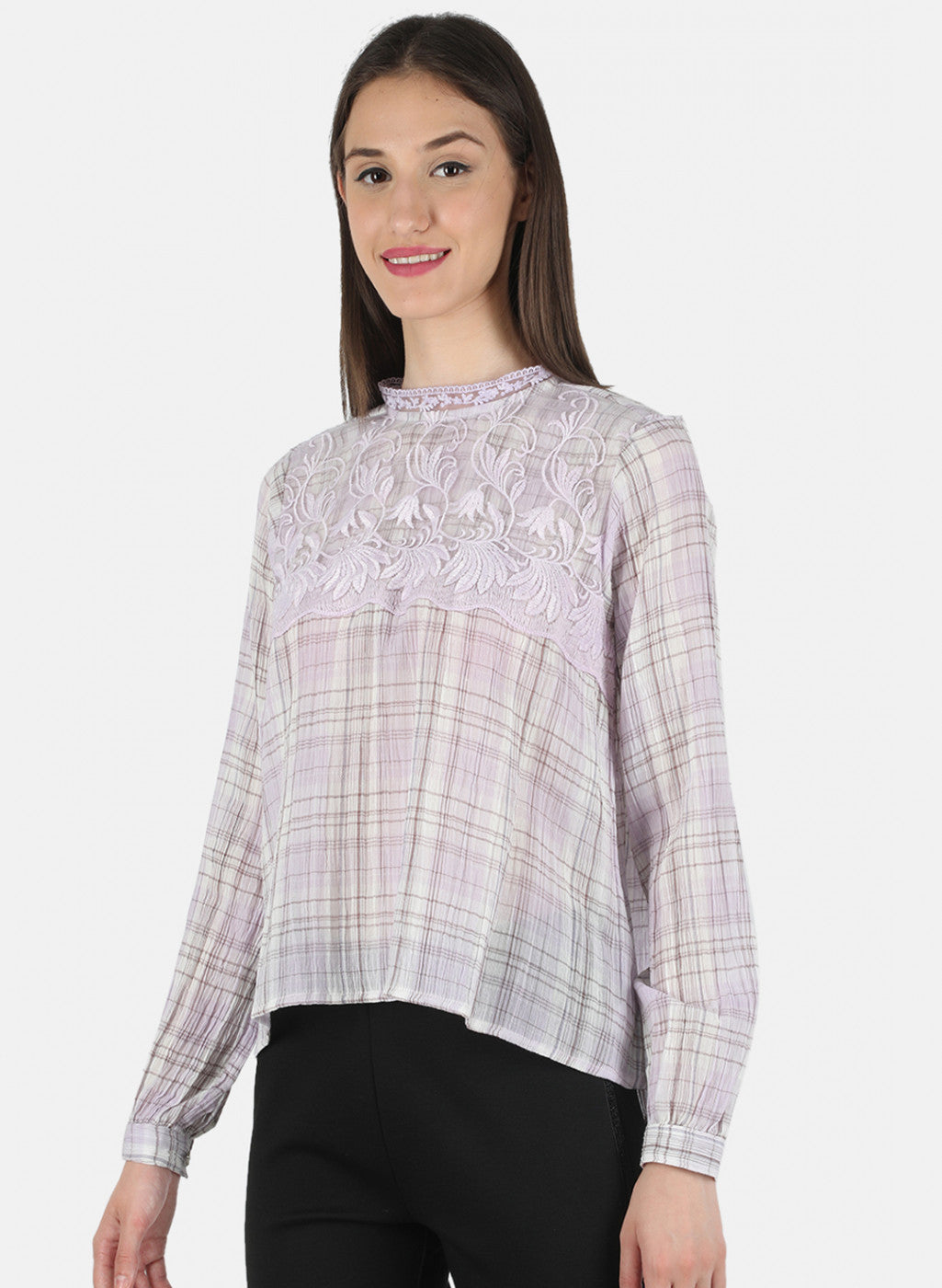 Women Purple Check Top