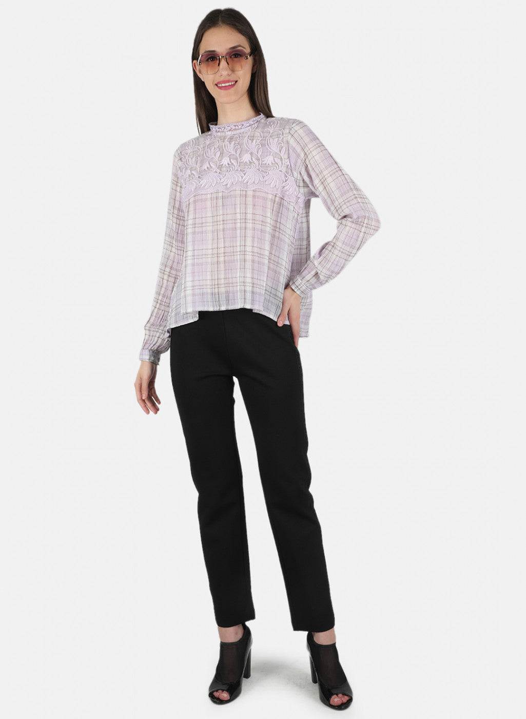 Women Purple Check Top