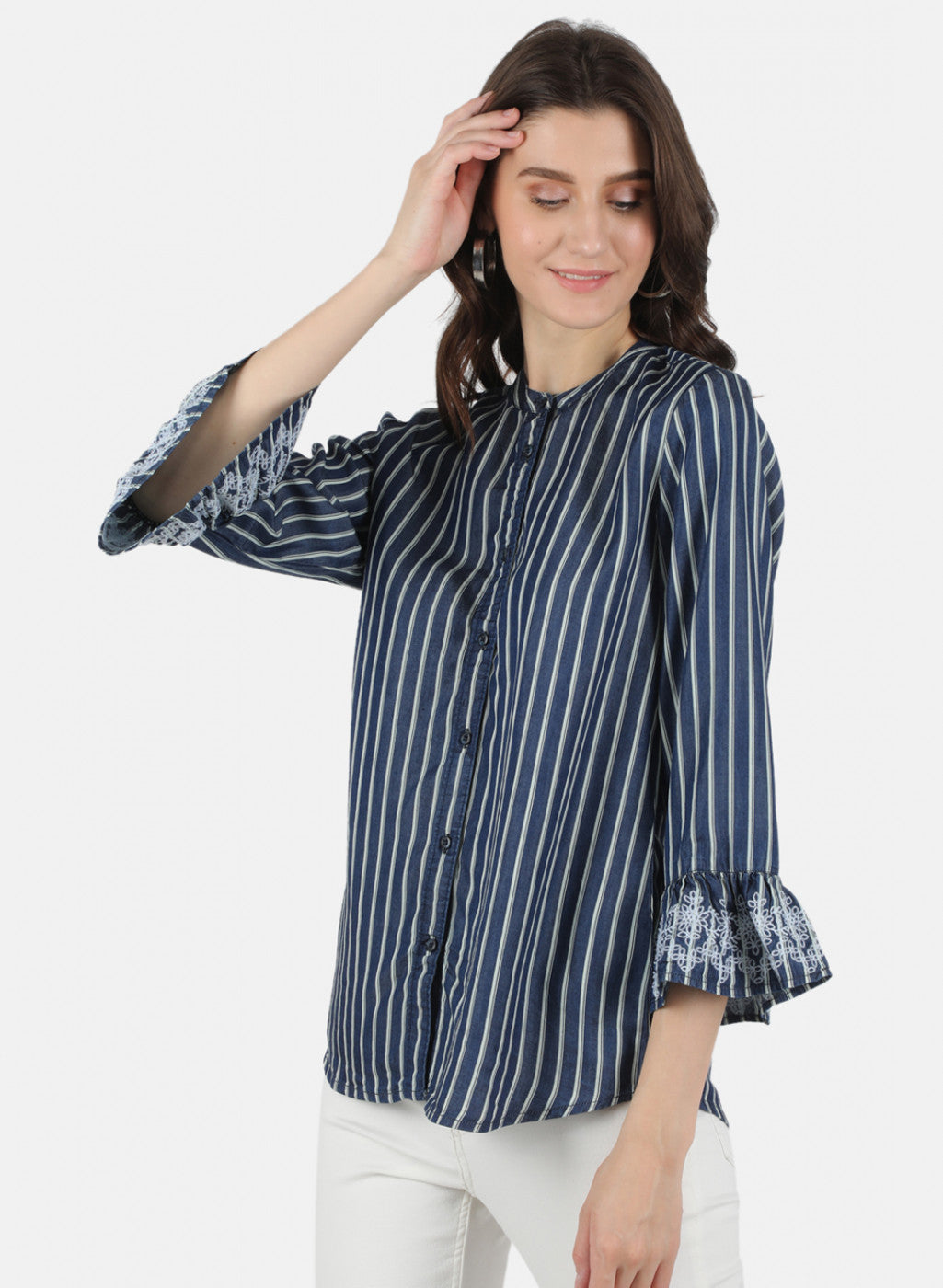 Women Navy Blue Stripe Top