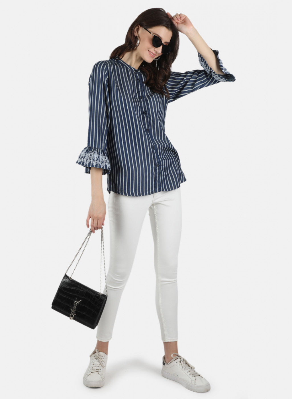 Women Navy Blue Stripe Top