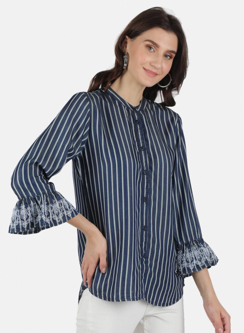 Women Navy Blue Stripe Top