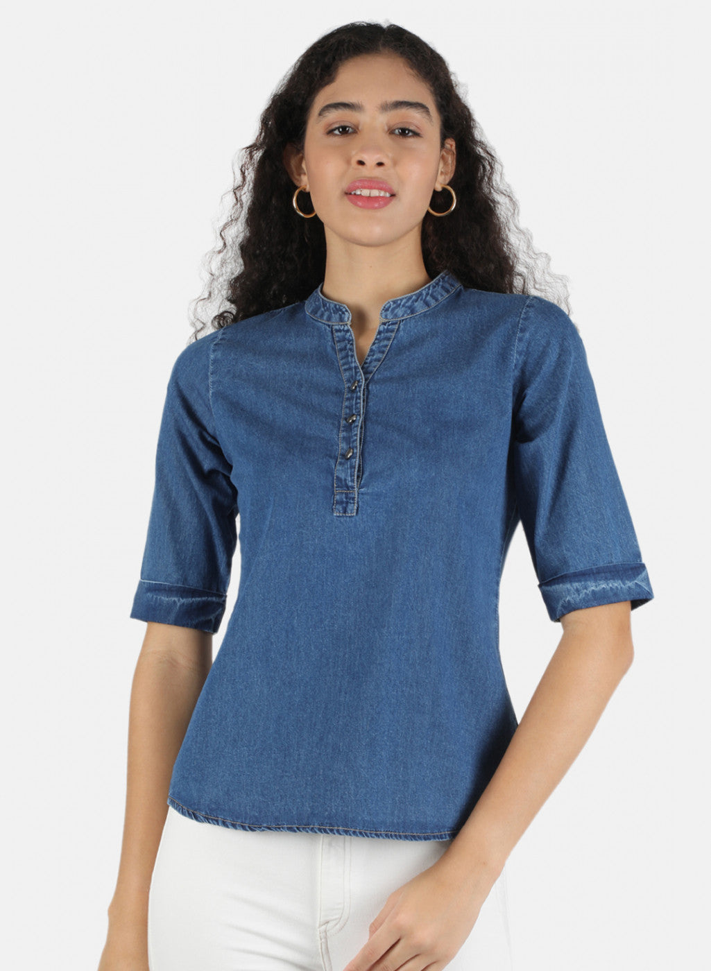 Women Navy Blue Plain Top