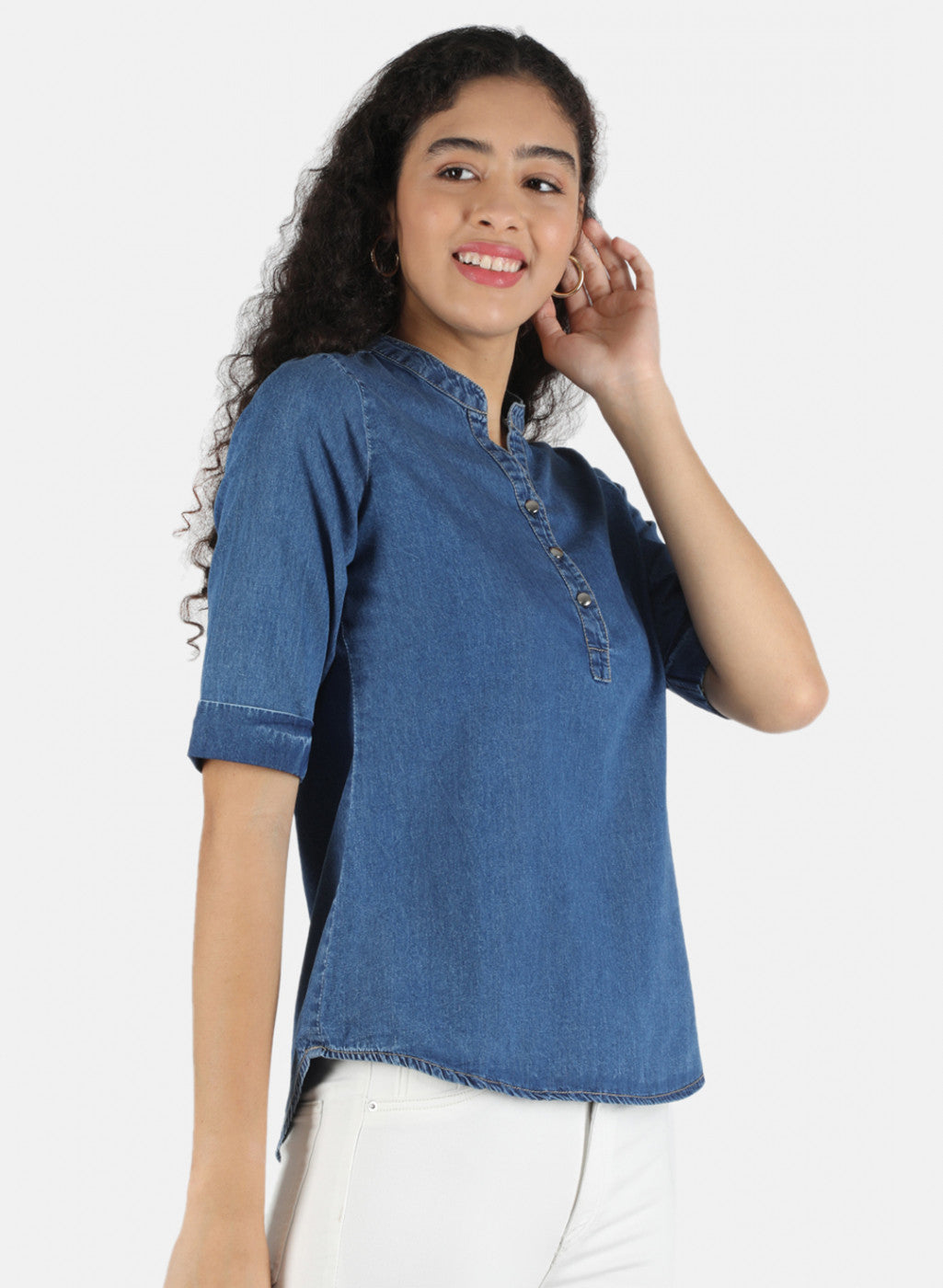 Women Navy Blue Plain Top