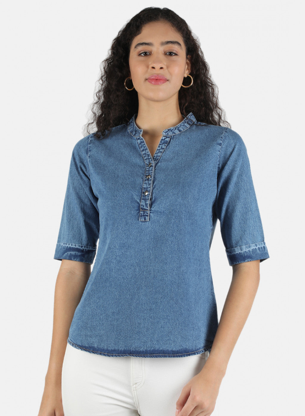 Women Blue Plain Top