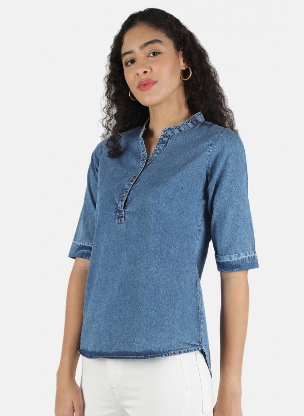 Women Blue Plain Top