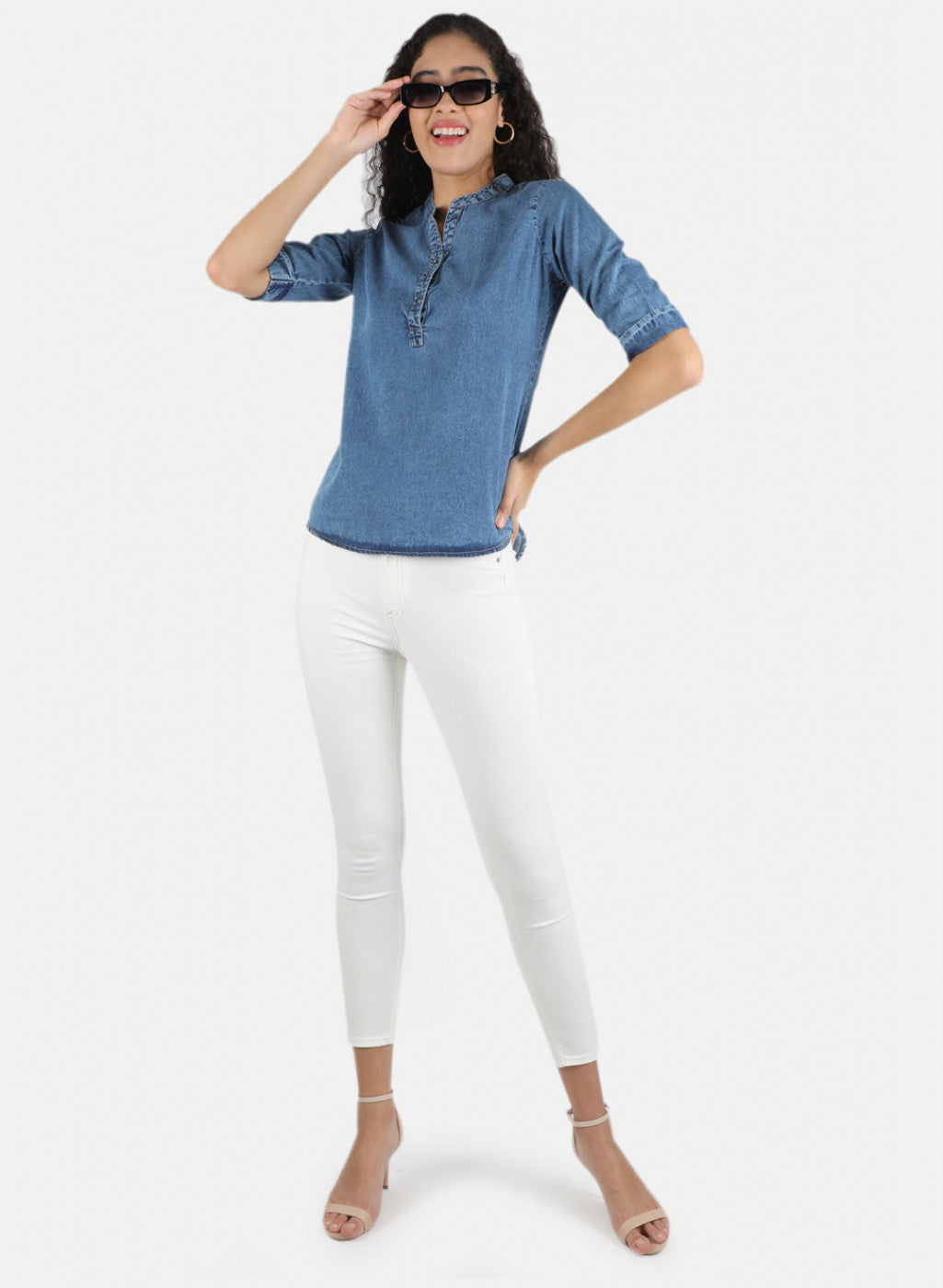 Women Blue Plain Top