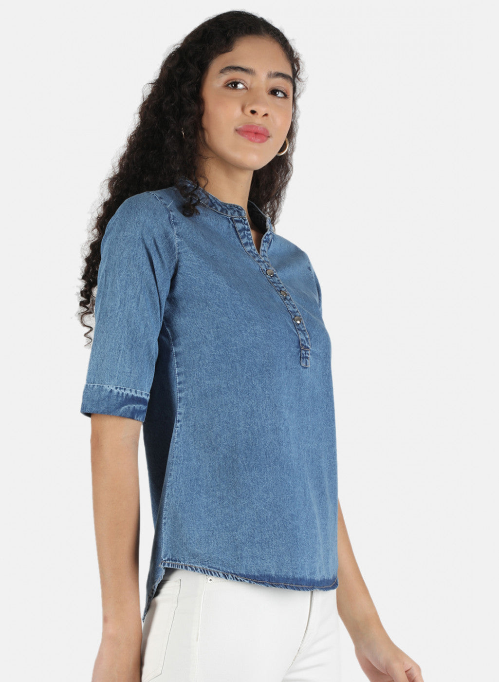 Women Blue Plain Top