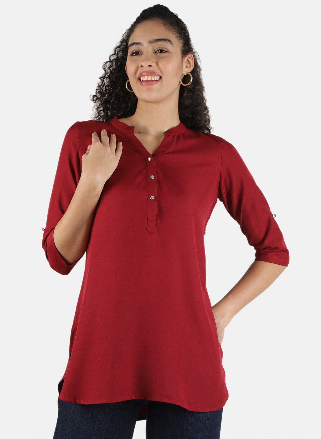 Women Maroon Plain Top