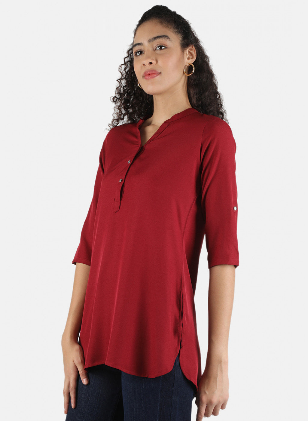 Women Maroon Plain Top