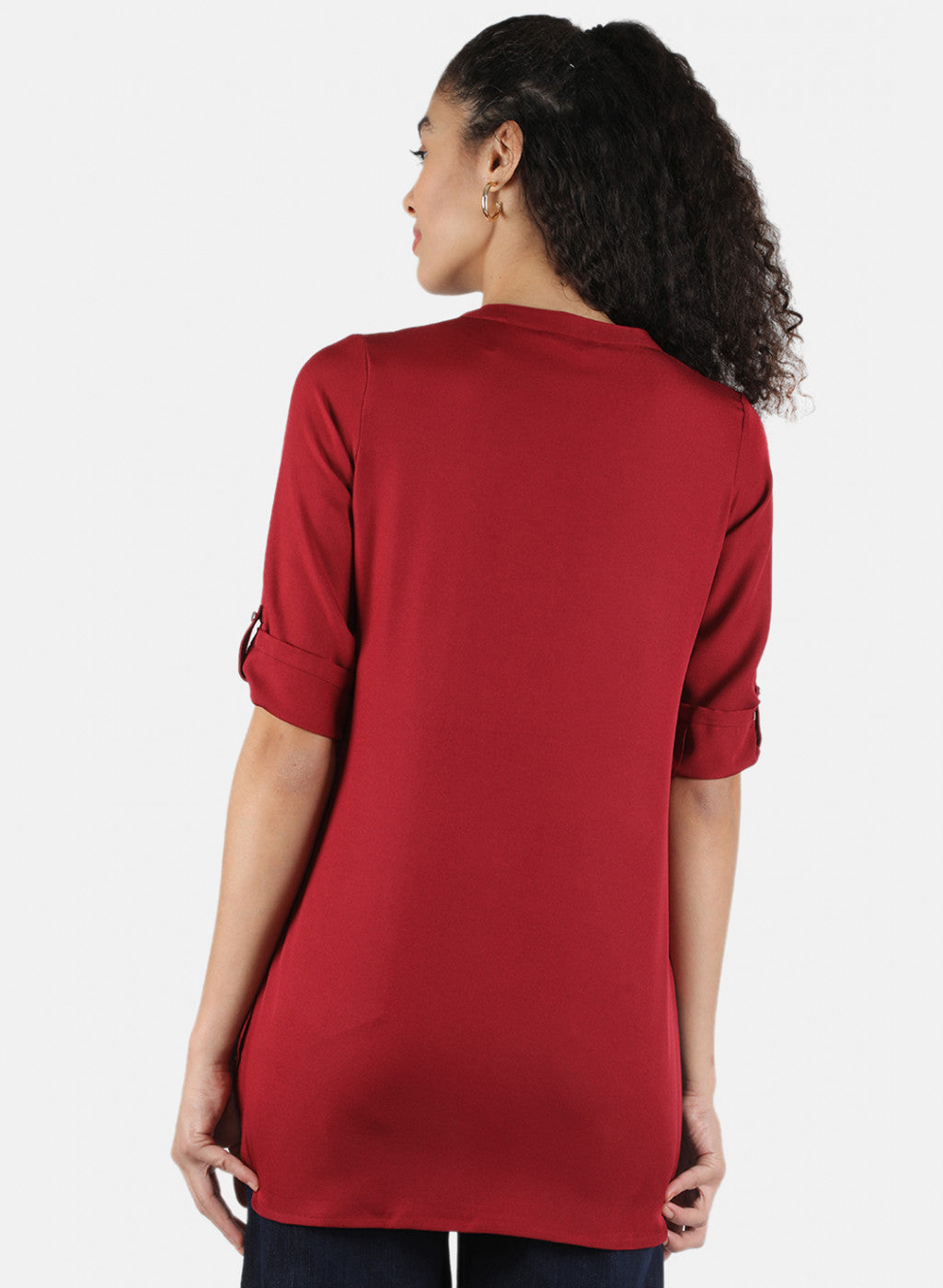 Women Maroon Plain Top