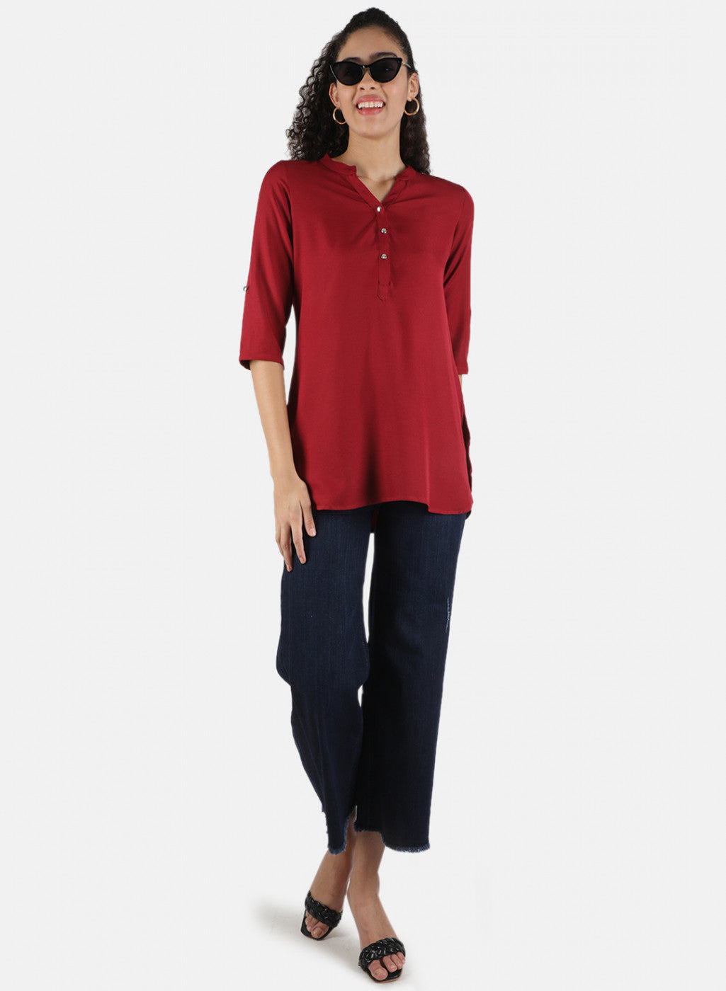 Women Maroon Plain Top