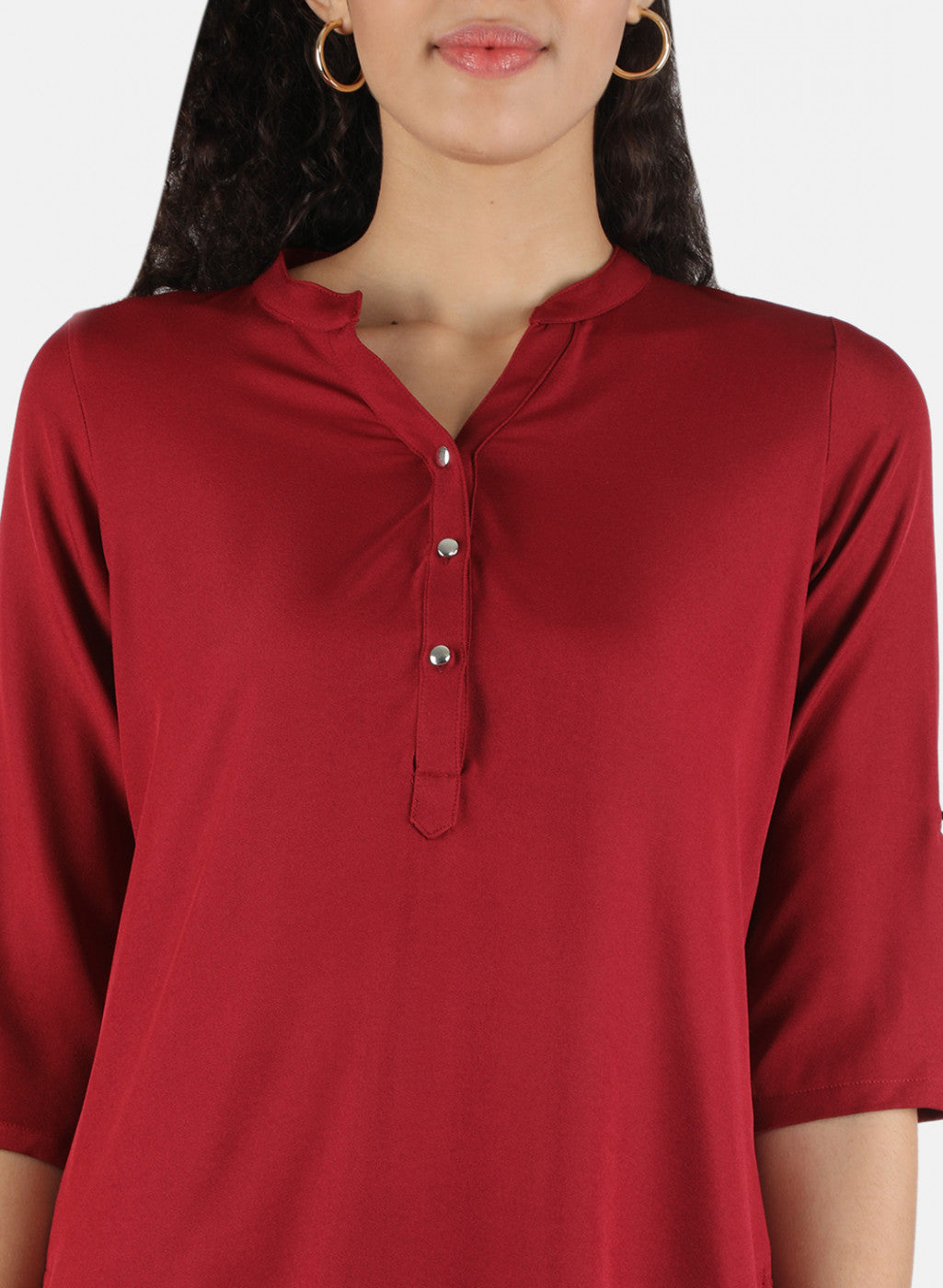 Women Maroon Plain Top