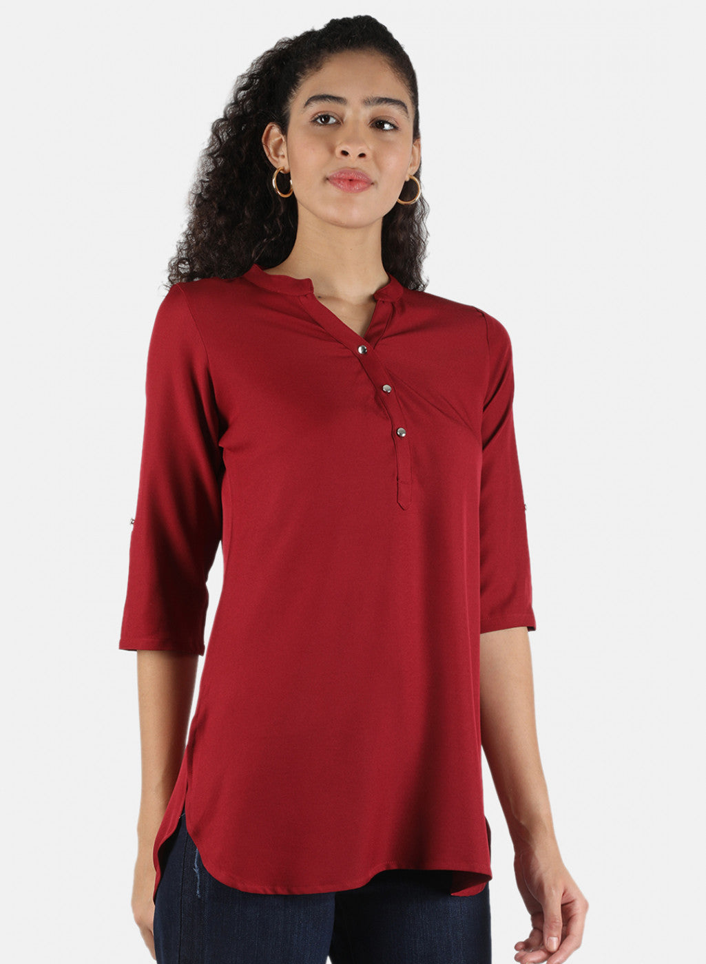 Women Maroon Plain Top