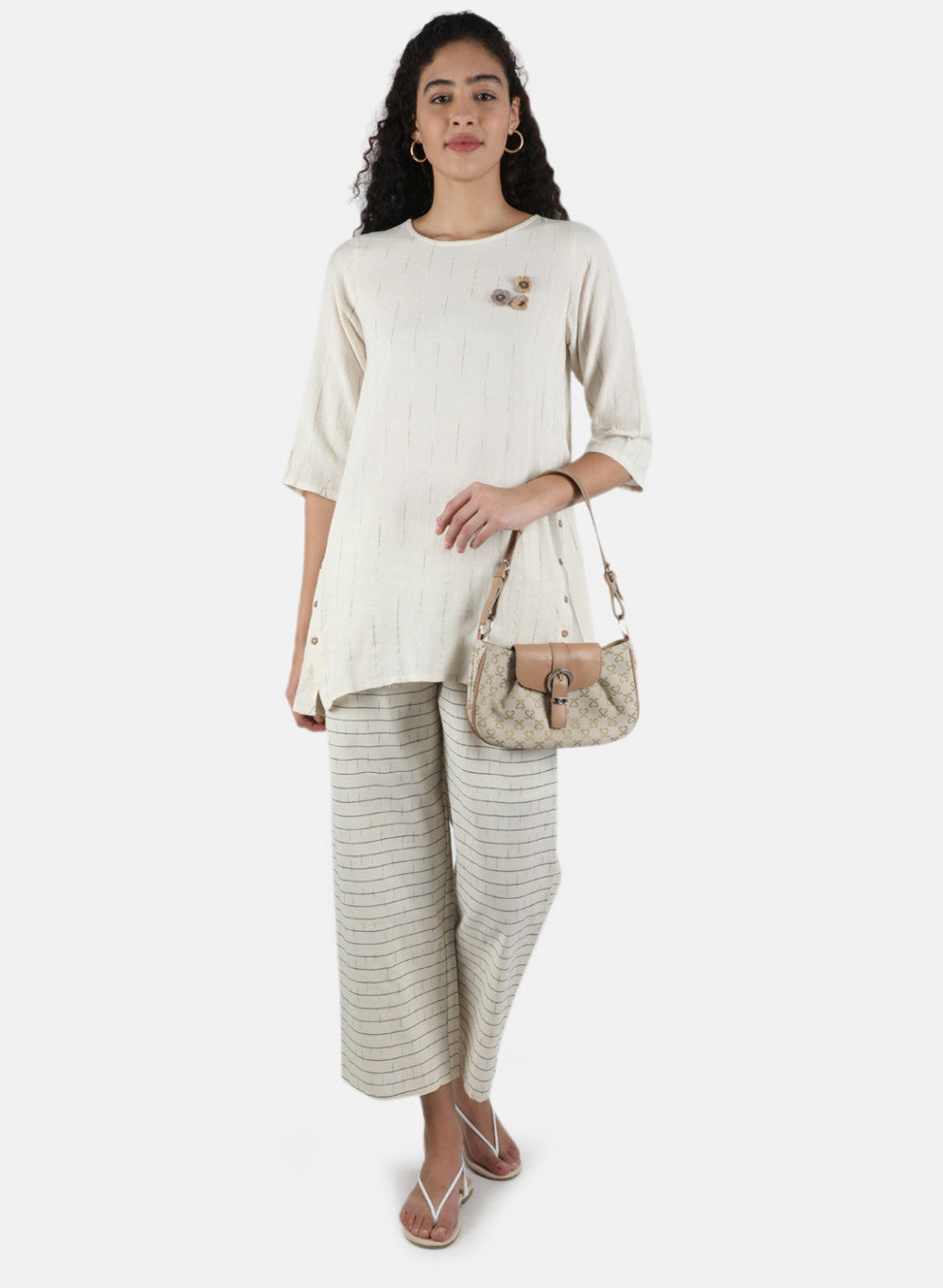 Women Off White Plain Coordinate Set