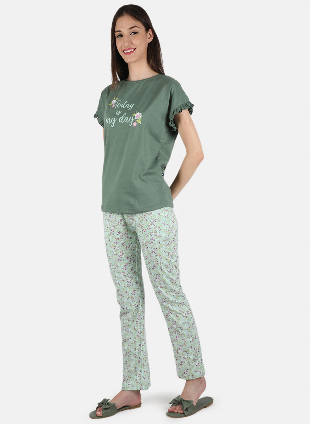 Women Green Printed Lower Set