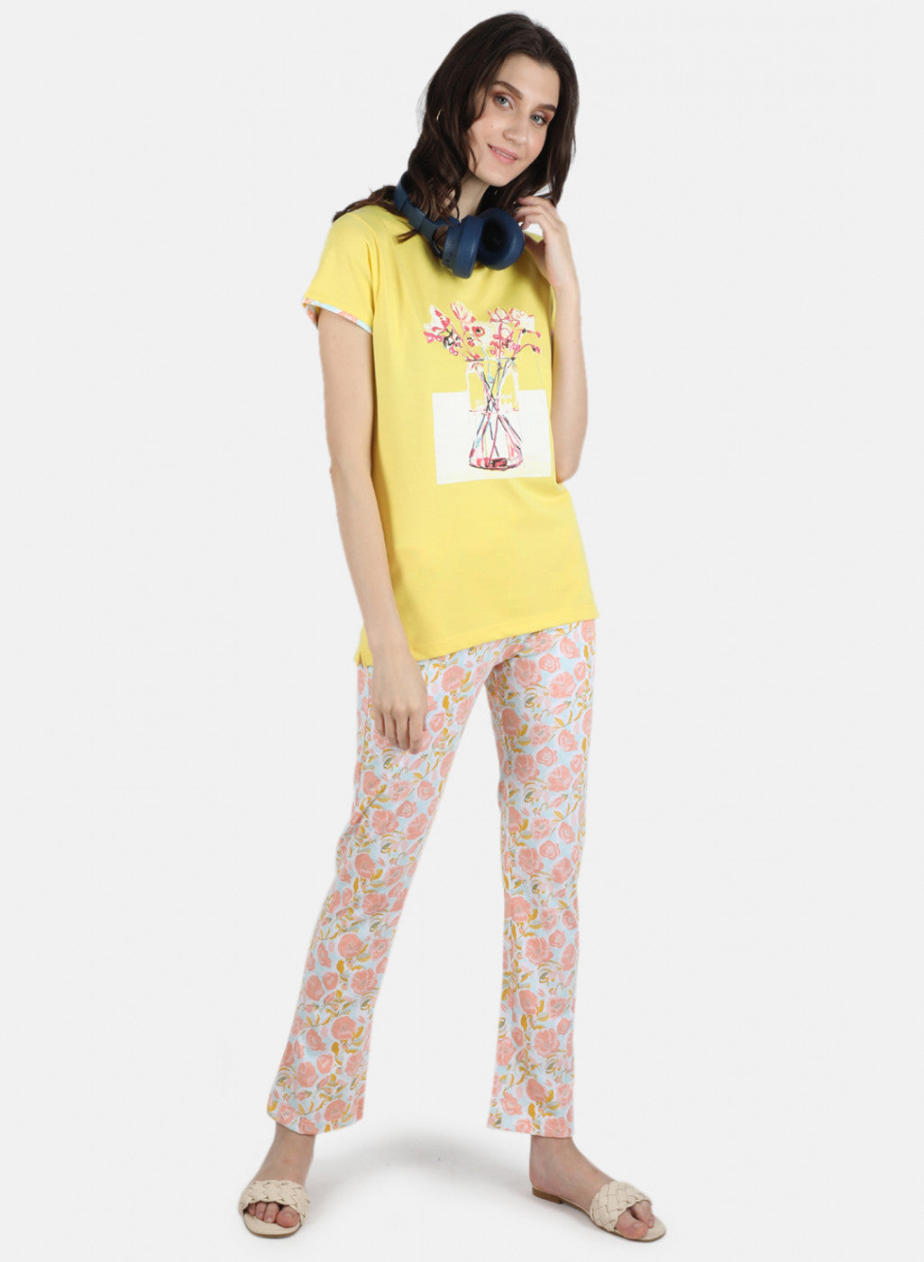 Women Yellow & Peach Printed Lower Set