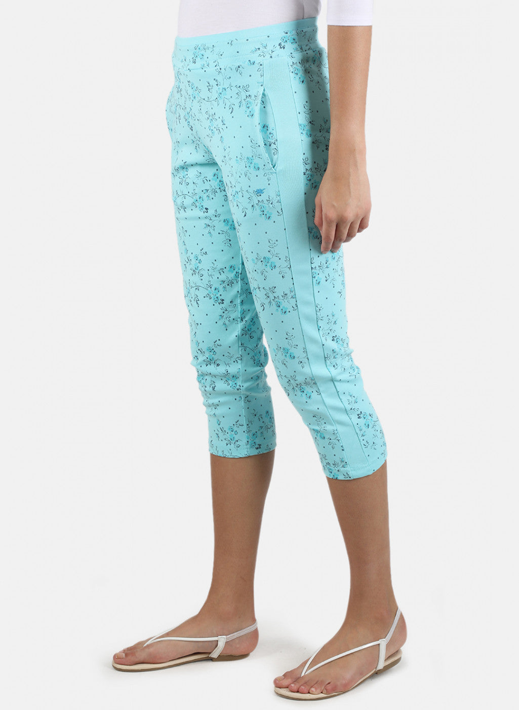 Women Aqua Blue Printed Capri