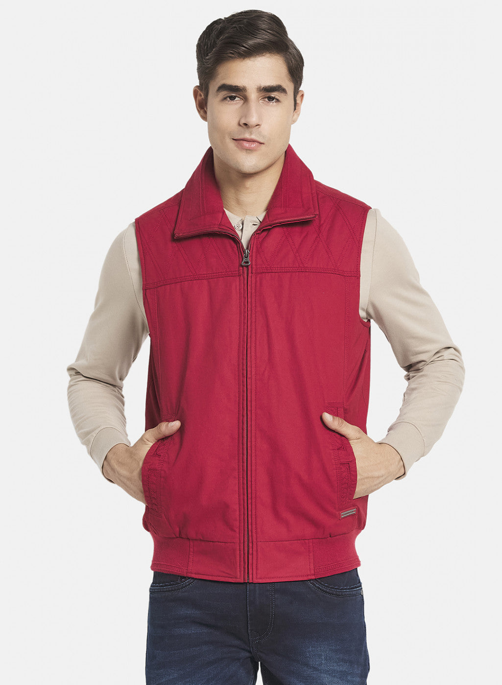 Men Maroon Solid Jacket