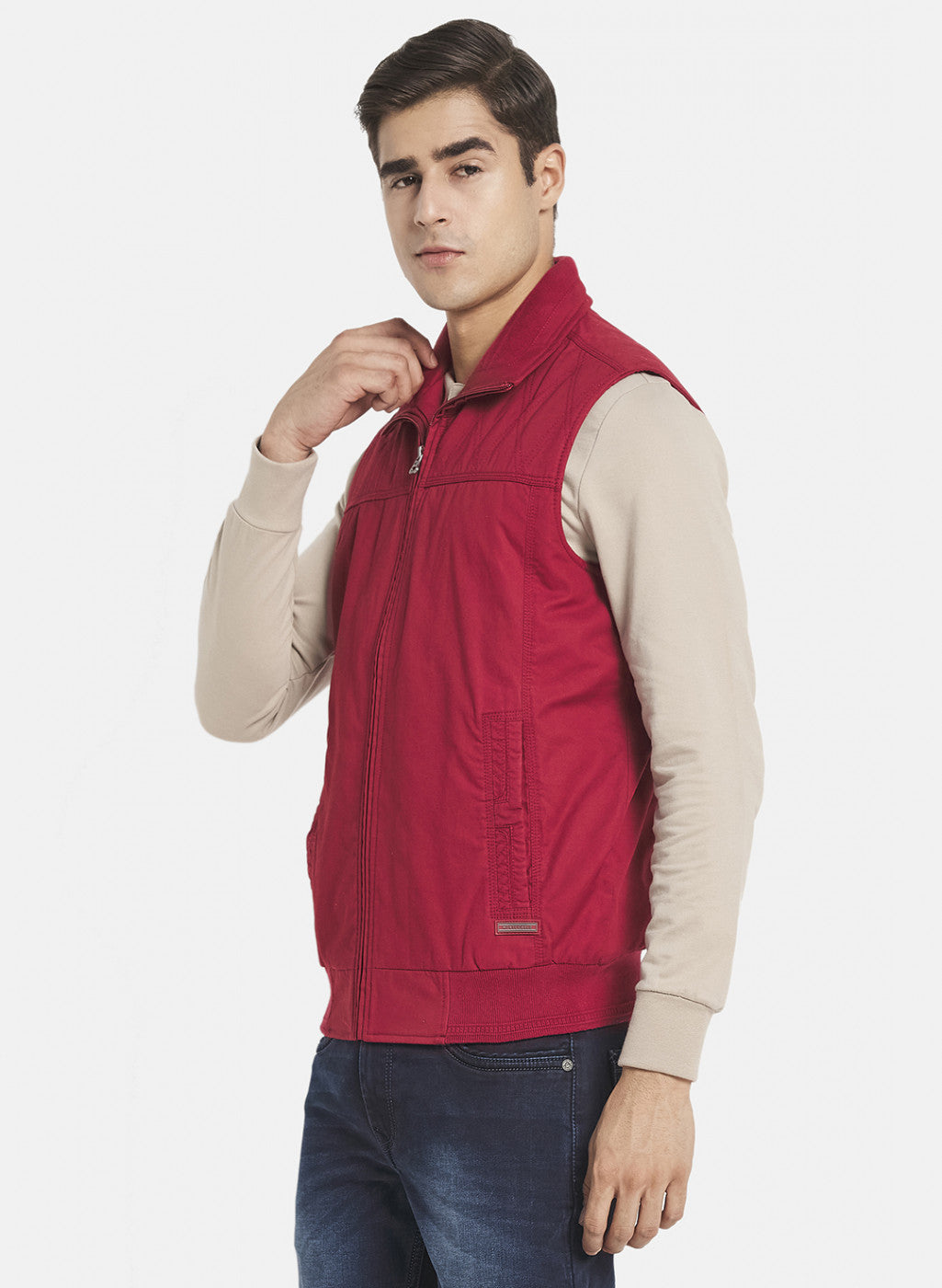 Men Maroon Solid Jacket