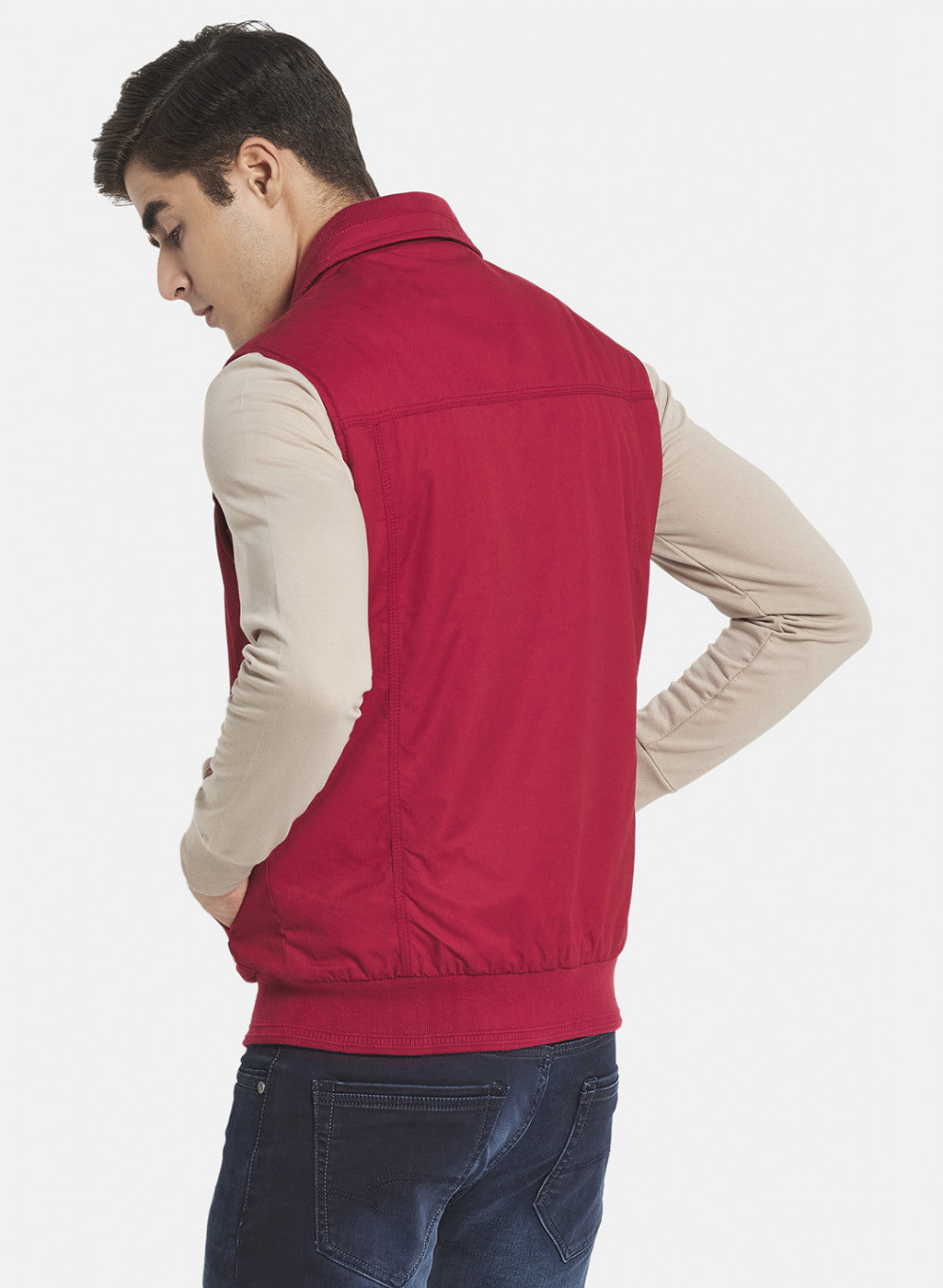 Men Maroon Solid Jacket