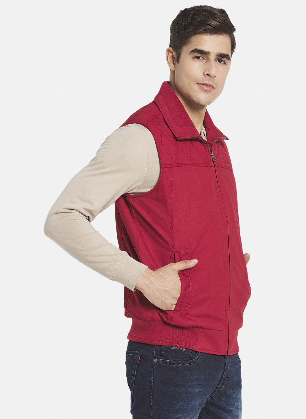 Men Maroon Solid Jacket