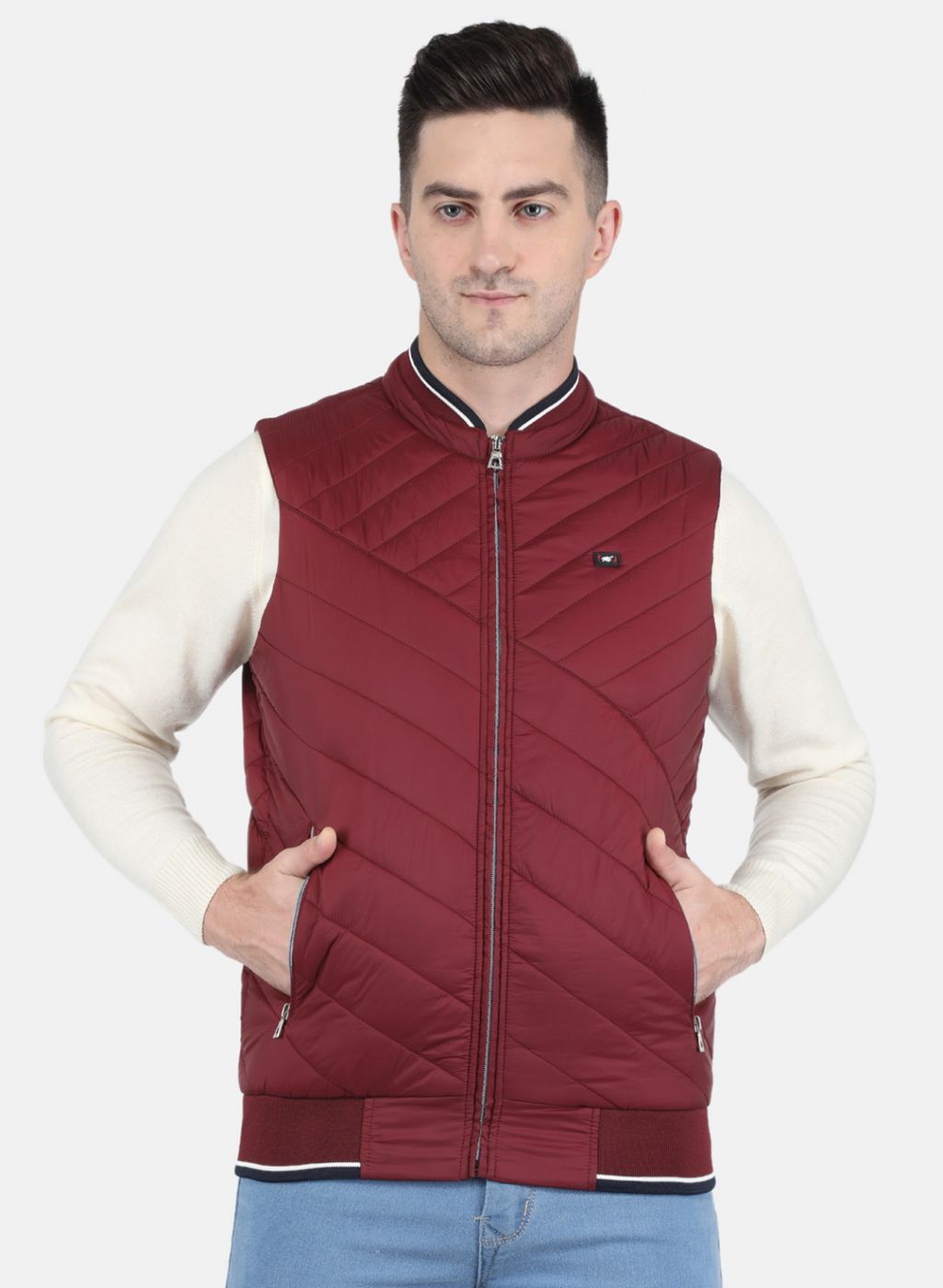 Men Maroon Solid Jacket