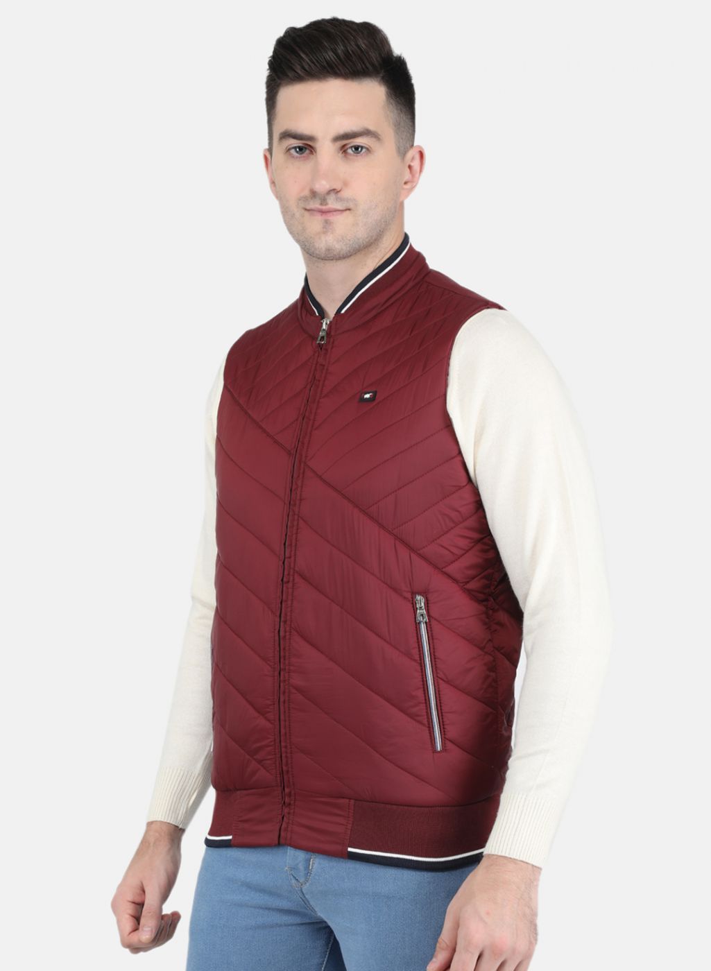 Men Maroon Solid Jacket