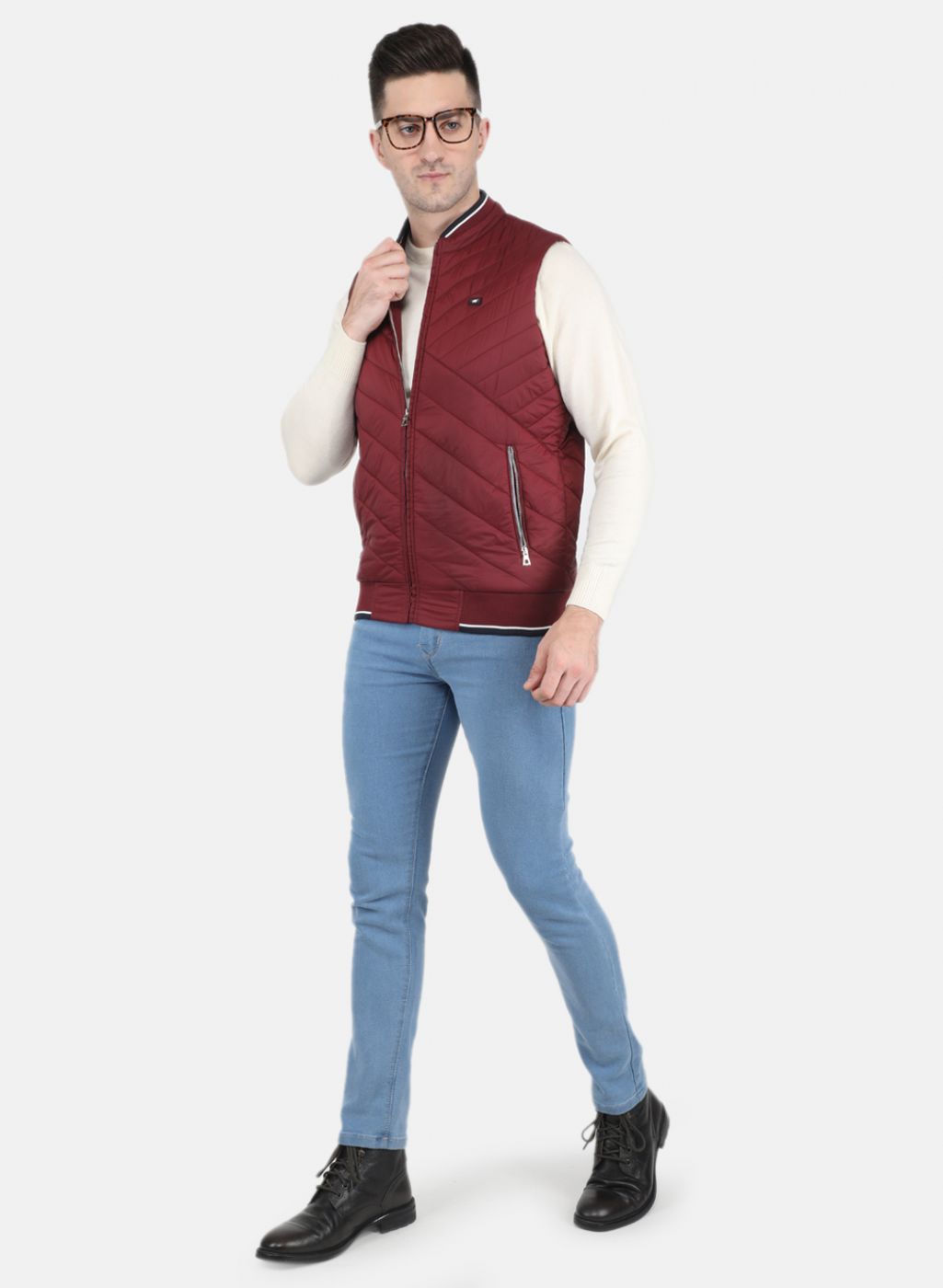 Men Maroon Solid Jacket