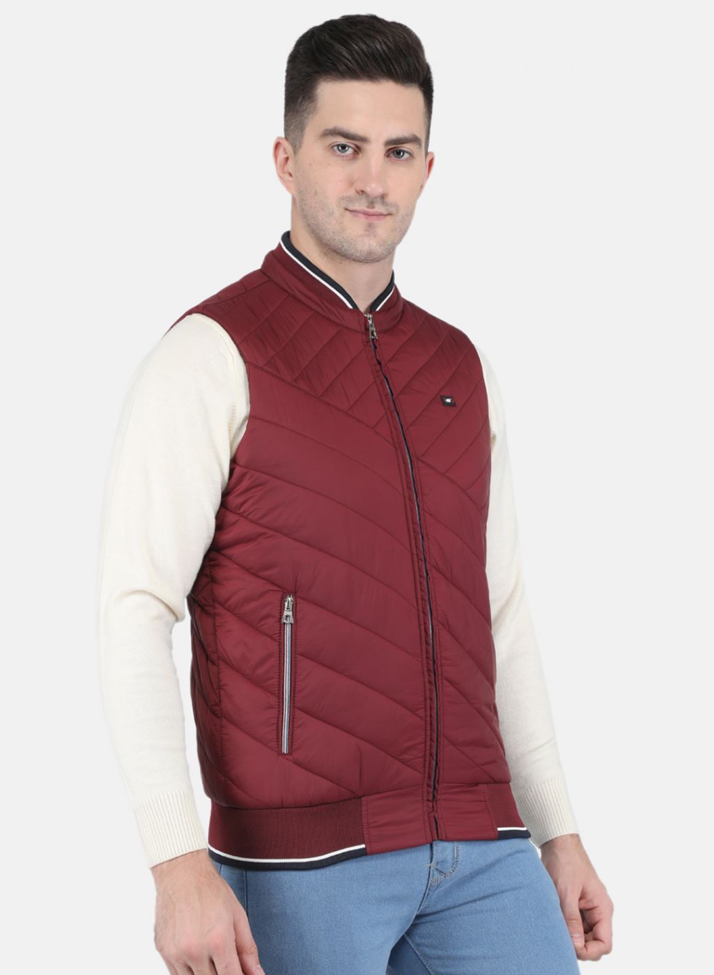 Men Maroon Solid Jacket