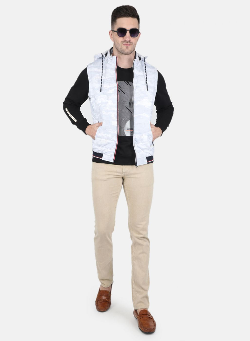 Men White Printed Jacket