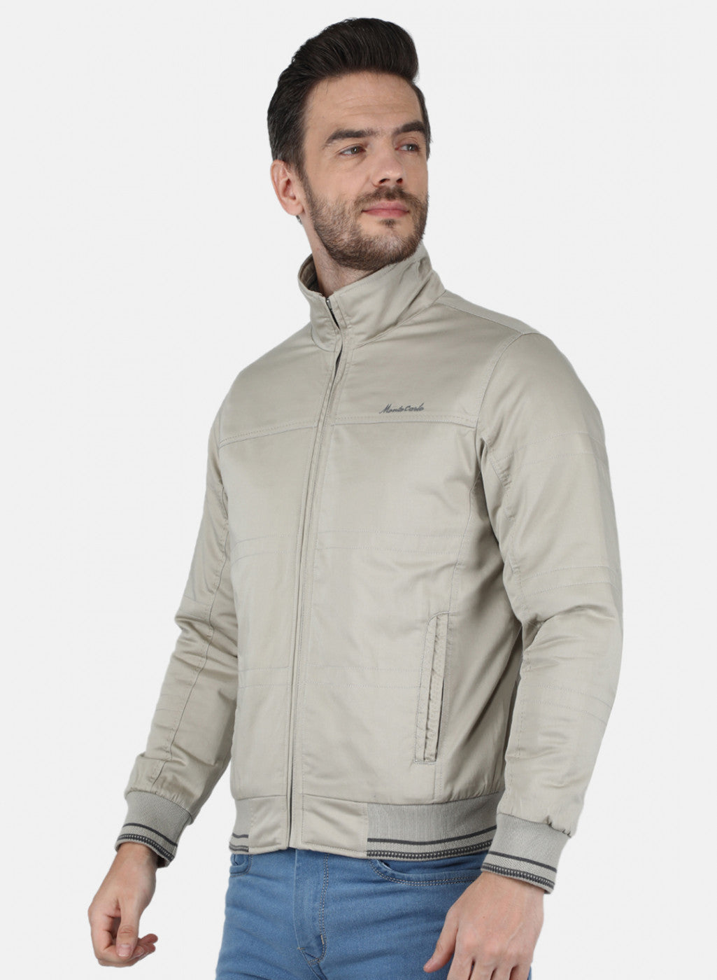 Buy Monte Carlo Grey Solid Collar Jacket online