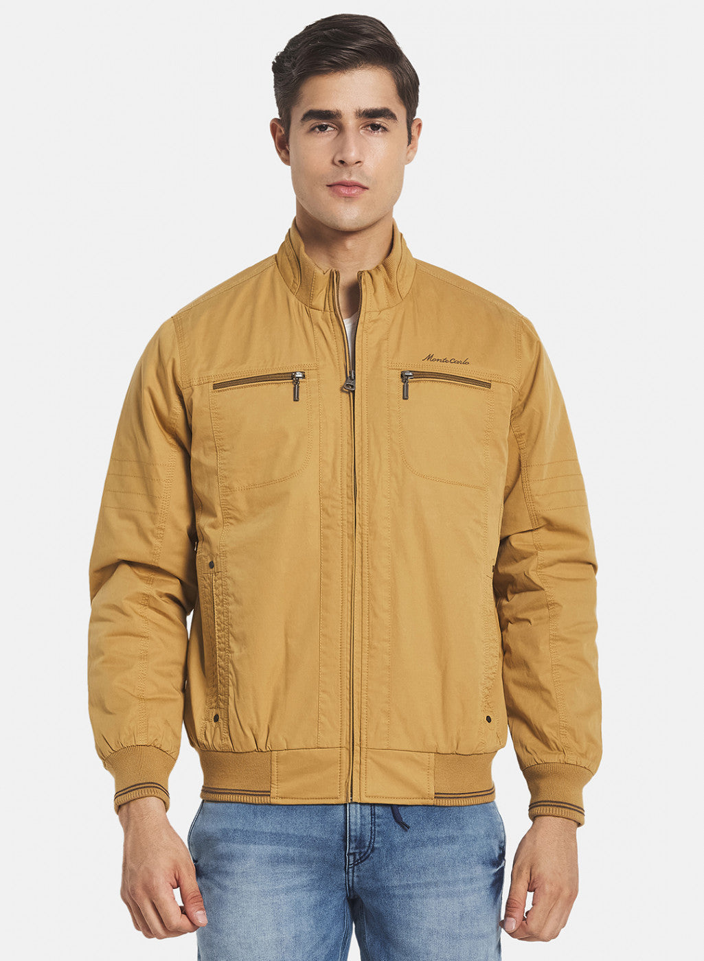 Men Mustard Solid Jacket