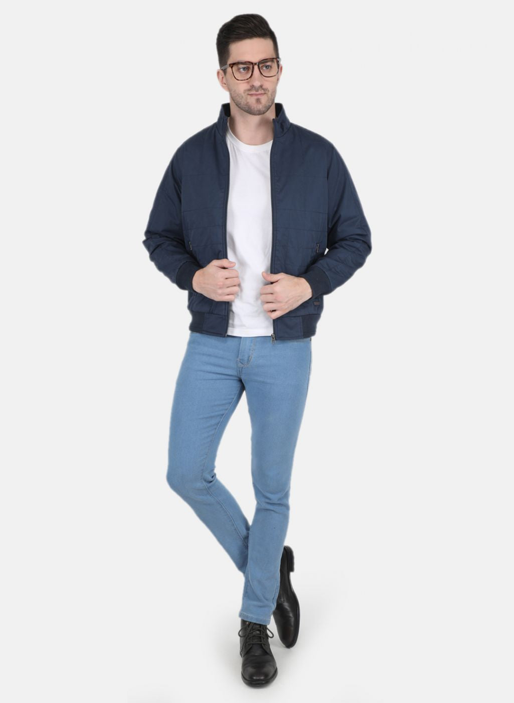 Men NAvy Blue Solid Jacket