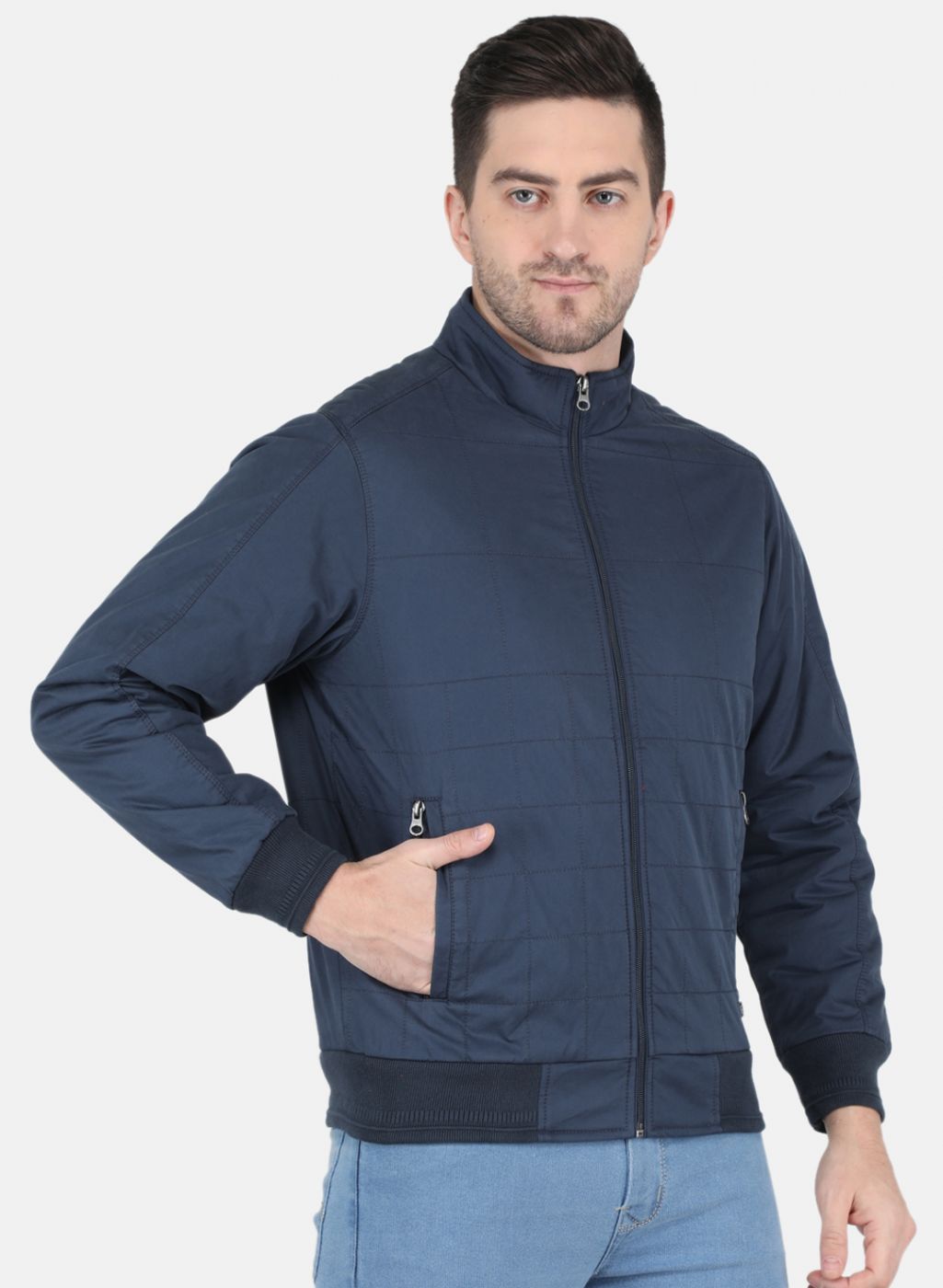 Men NAvy Blue Solid Jacket