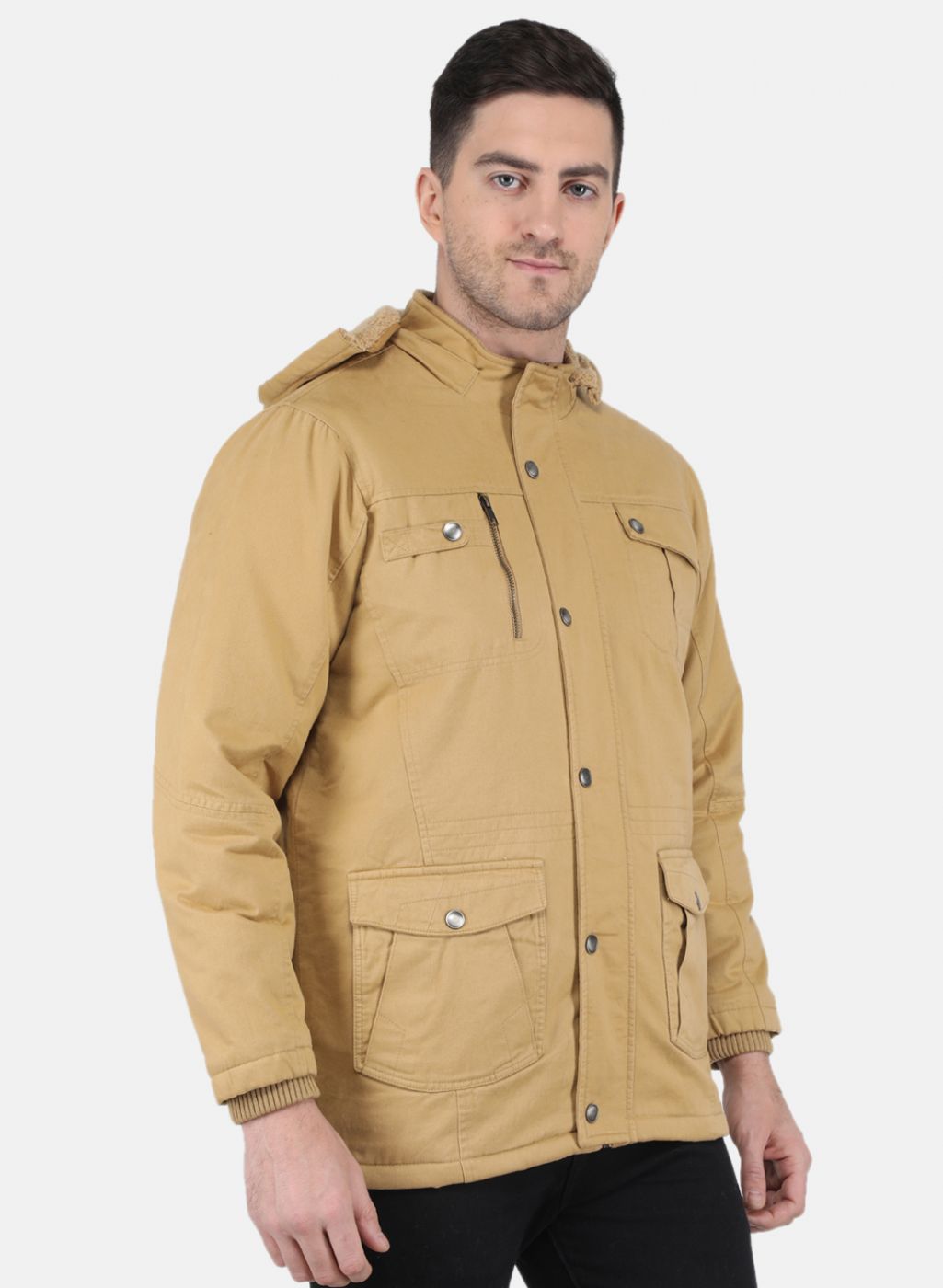 Men Khaki Solid Jacket