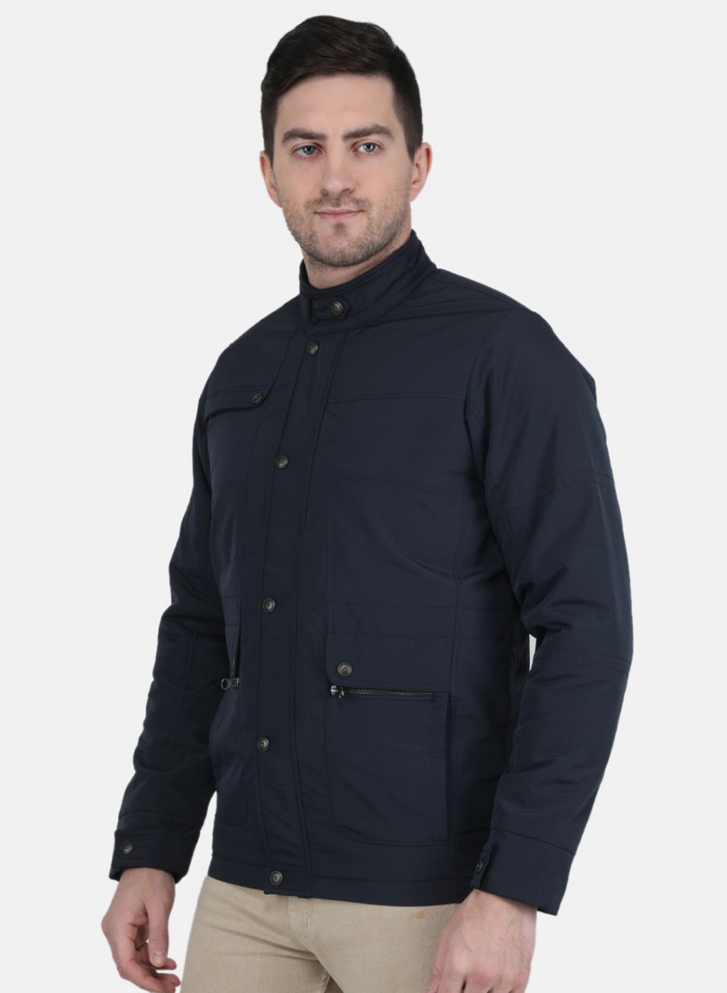 Men NAvy Blue Solid Jacket