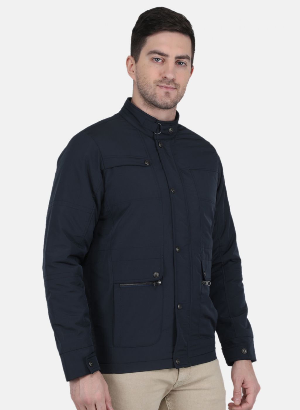 Men NAvy Blue Solid Jacket