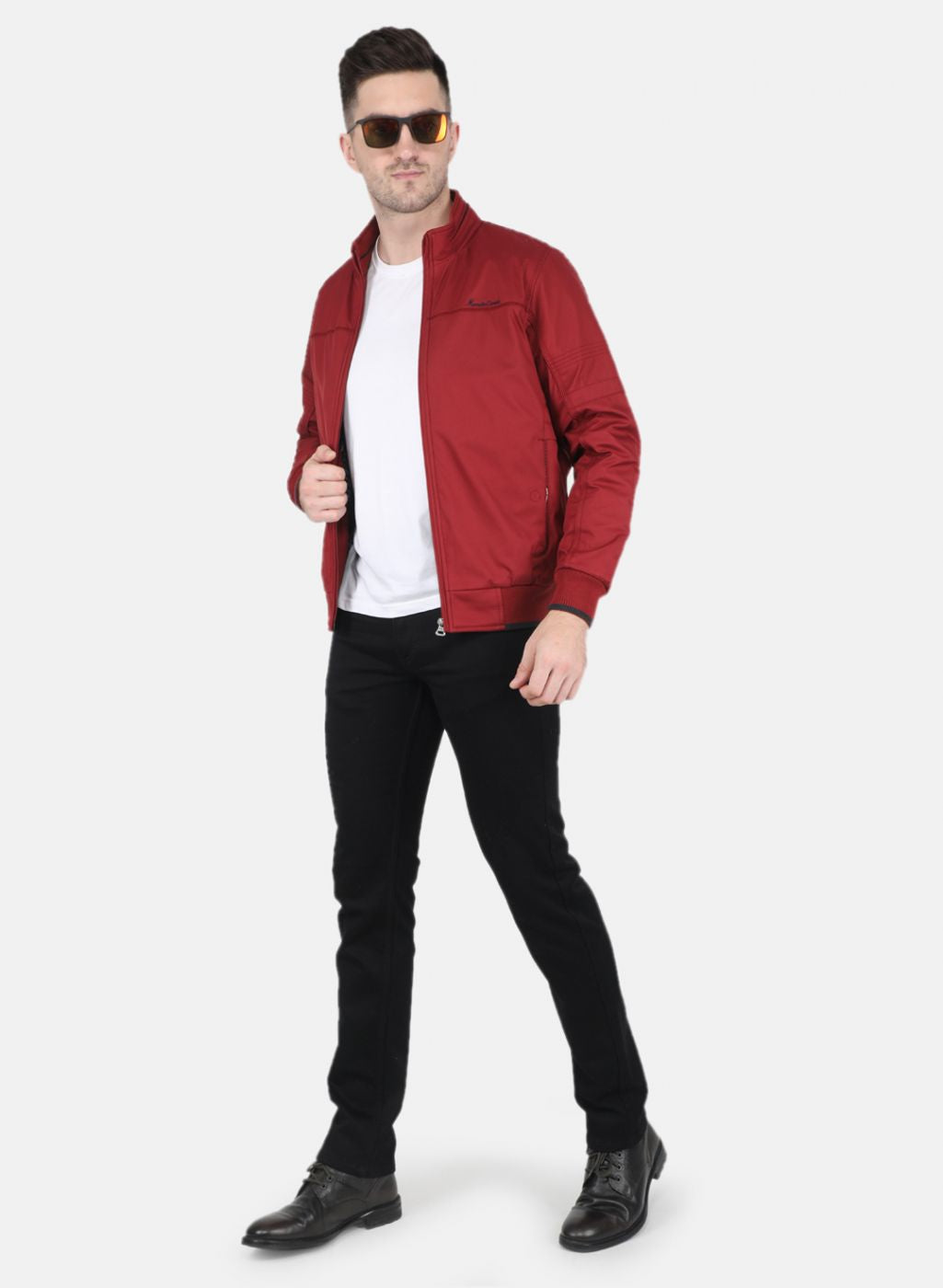 Men Maroon Solid Jacket