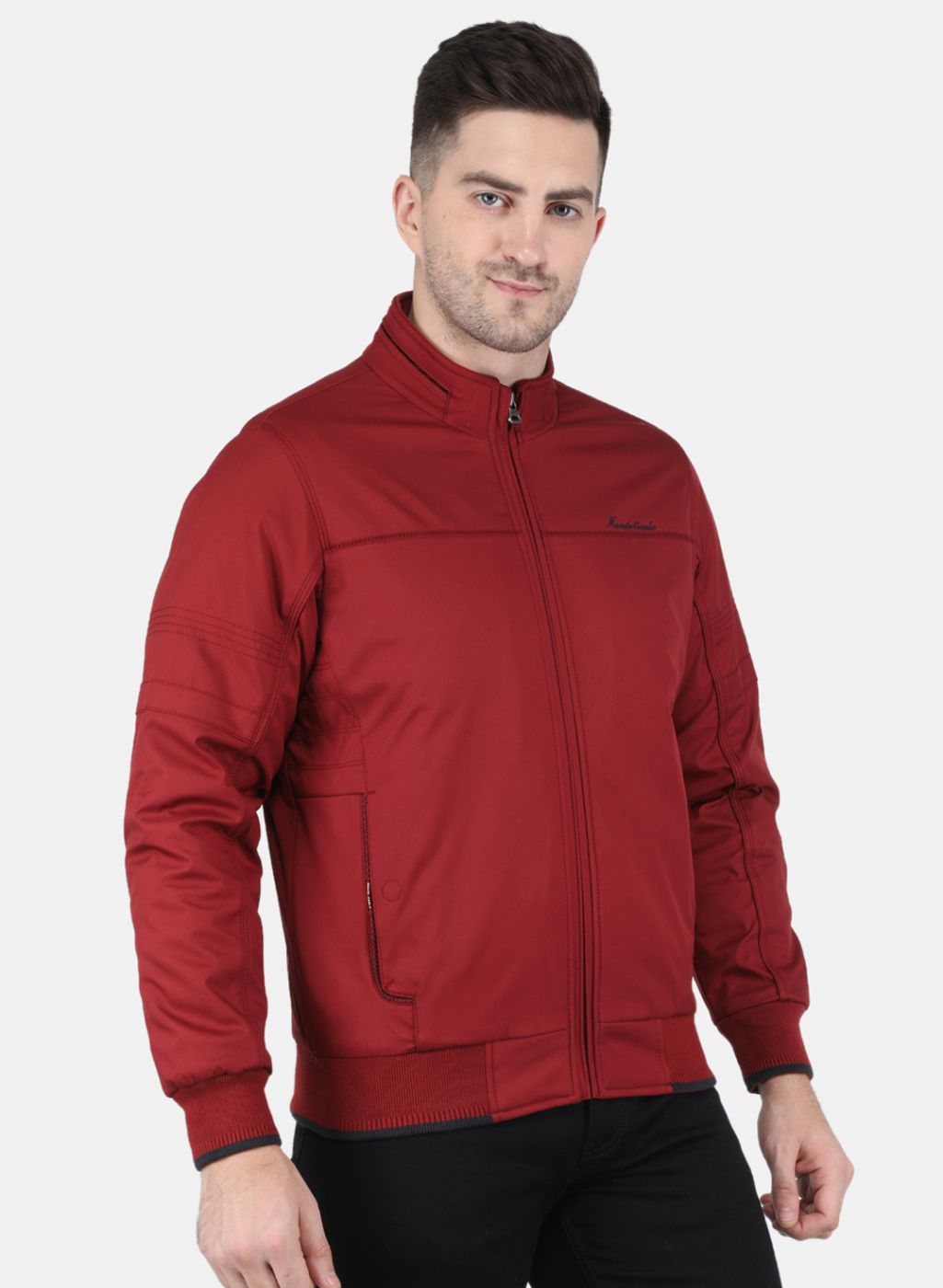 Men Maroon Solid Jacket