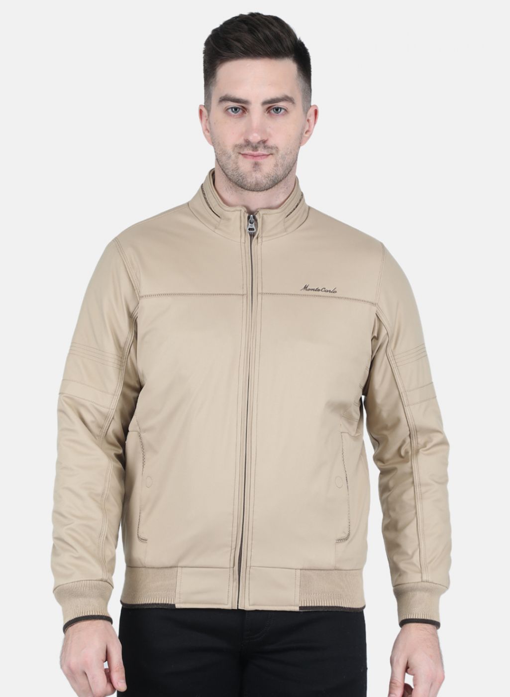 Men Cream Solid Jacket