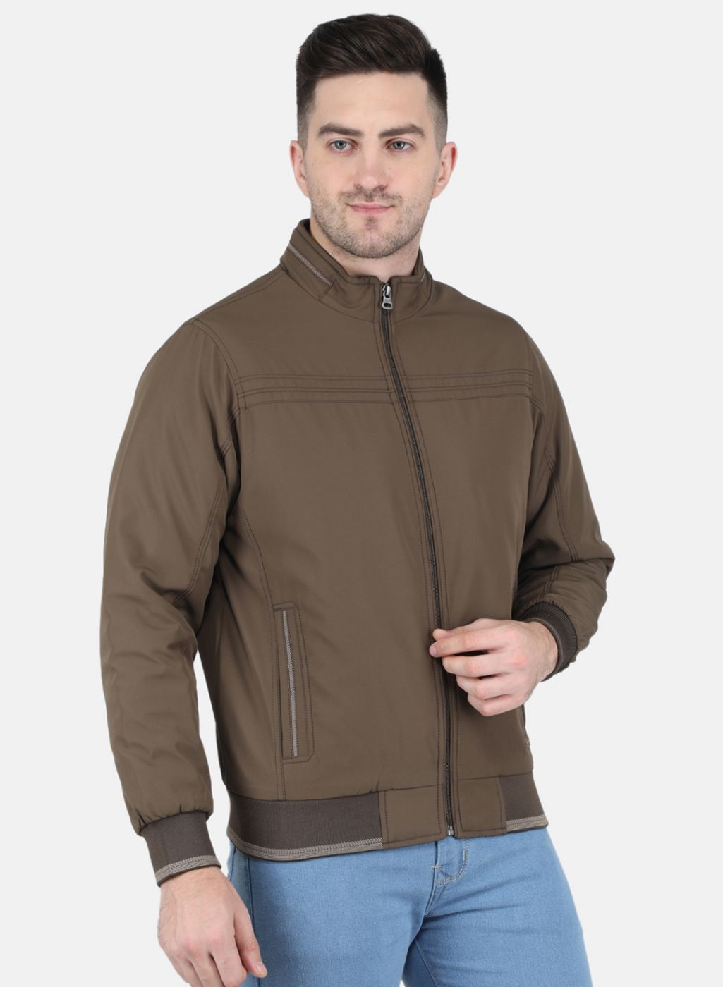 Men Brown Solid Jacket