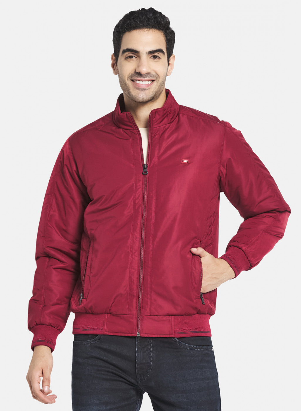 Men Maroon Solid Jacket