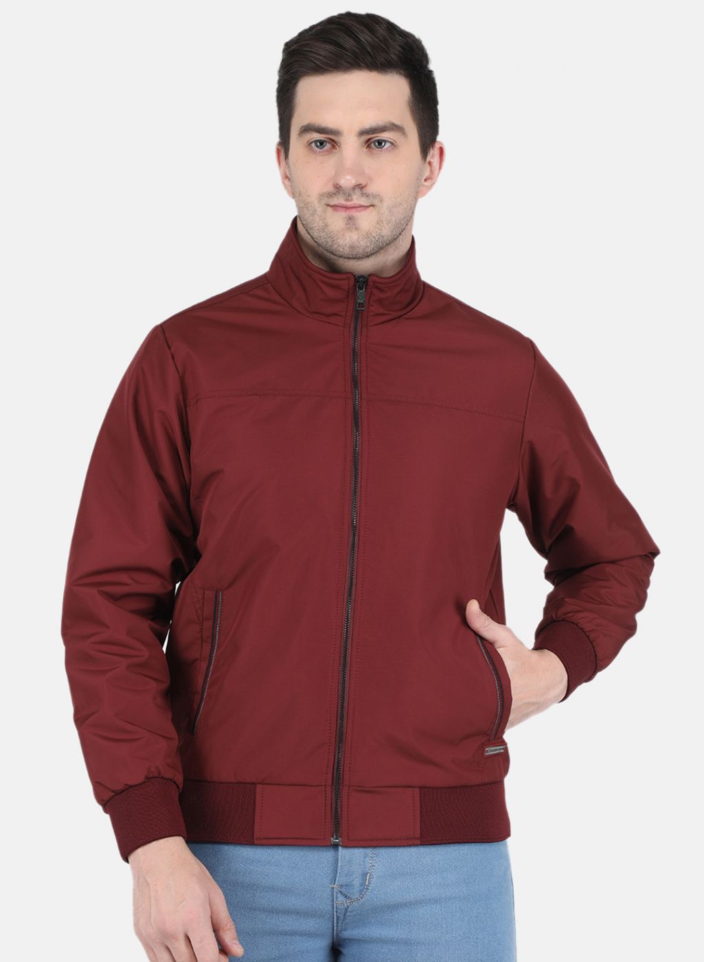 Men Maroon Solid Jacket