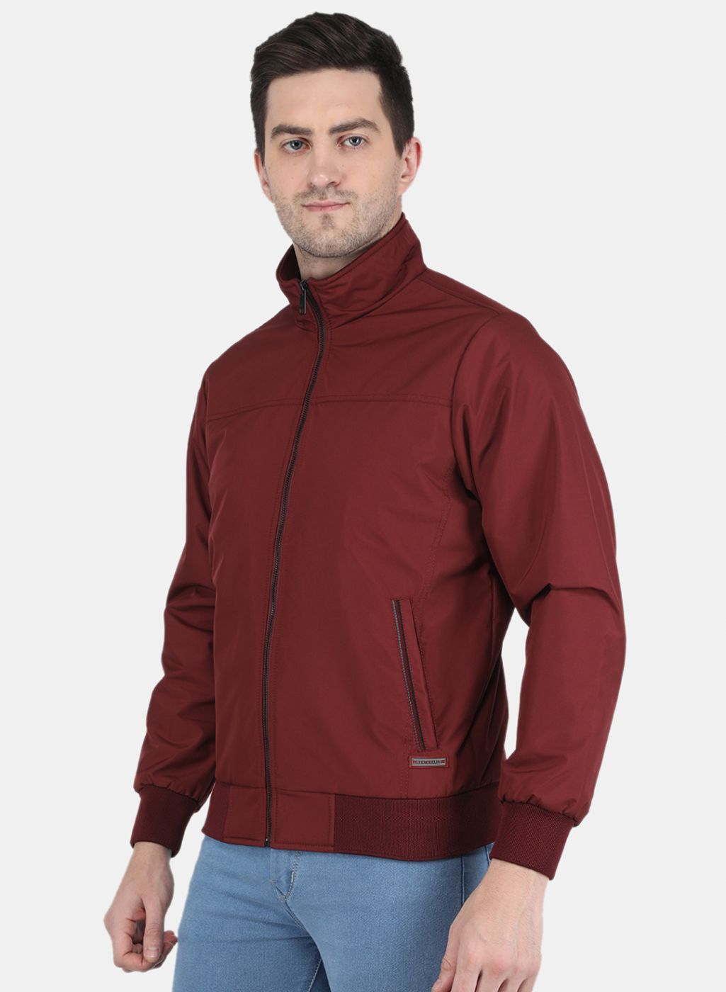 Men Maroon Solid Jacket